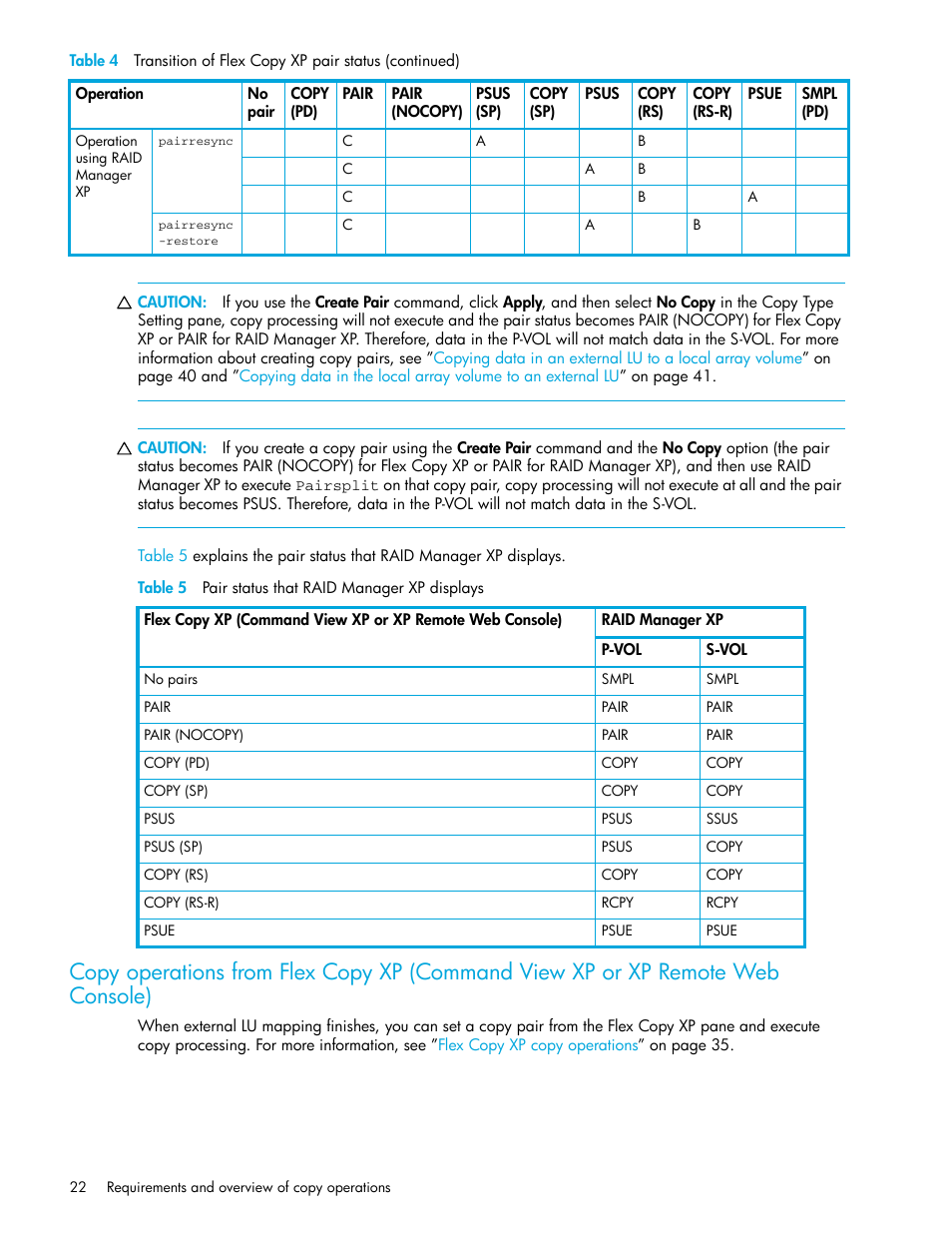 Table 5 pair status that raid manager xp displays, 5 pair status that raid manager xp displays | HP StorageWorks XP Remote Web Console Software User Manual | Page 22 / 54