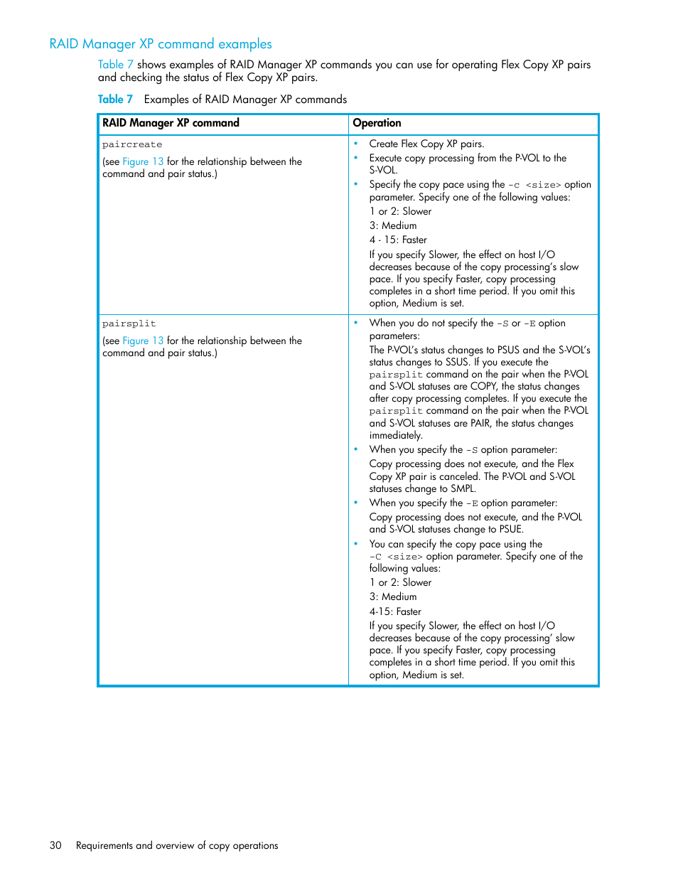 Raid manager xp command examples, Table 7 examples of raid manager xp commands, 7 examples of raid manager xp commands | HP StorageWorks XP Remote Web Console Software User Manual | Page 30 / 54