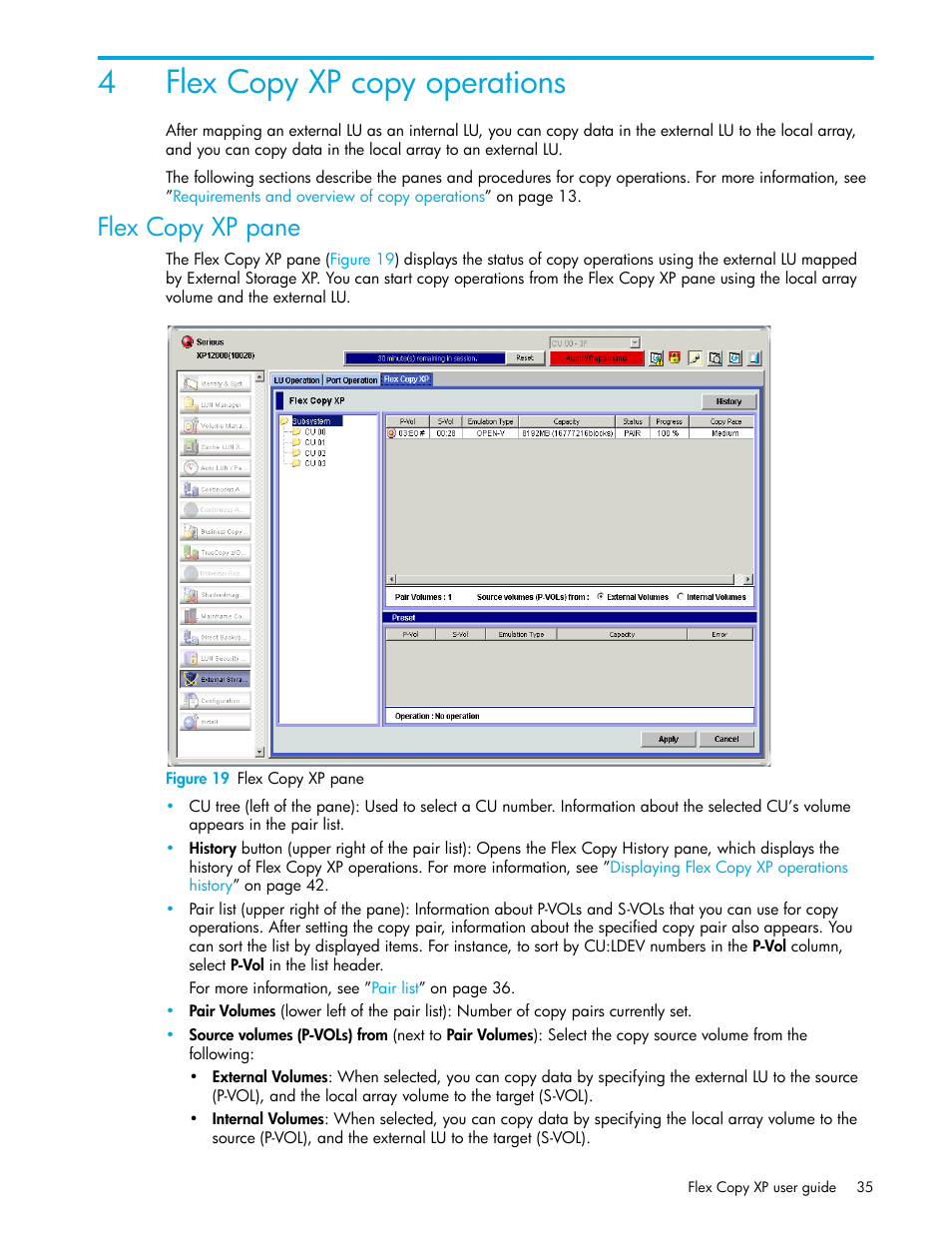 4 flex copy xp copy operations, Flex copy xp pane, Figure 19 flex copy xp pane | 19 flex copy xp pane, Flex copy xp copy operations, 4flex copy xp copy operations | HP StorageWorks XP Remote Web Console Software User Manual | Page 35 / 54