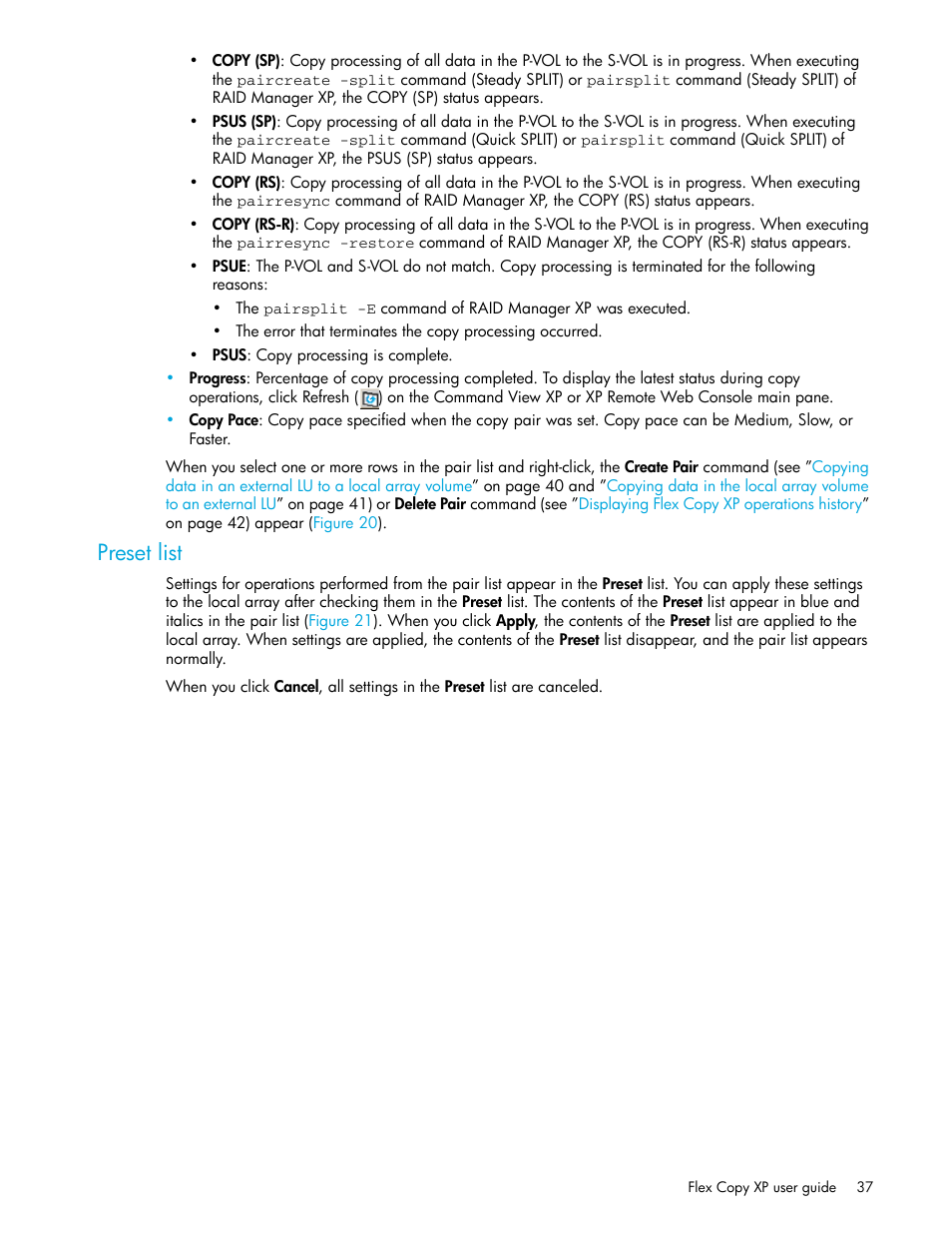 Preset list | HP StorageWorks XP Remote Web Console Software User Manual | Page 37 / 54