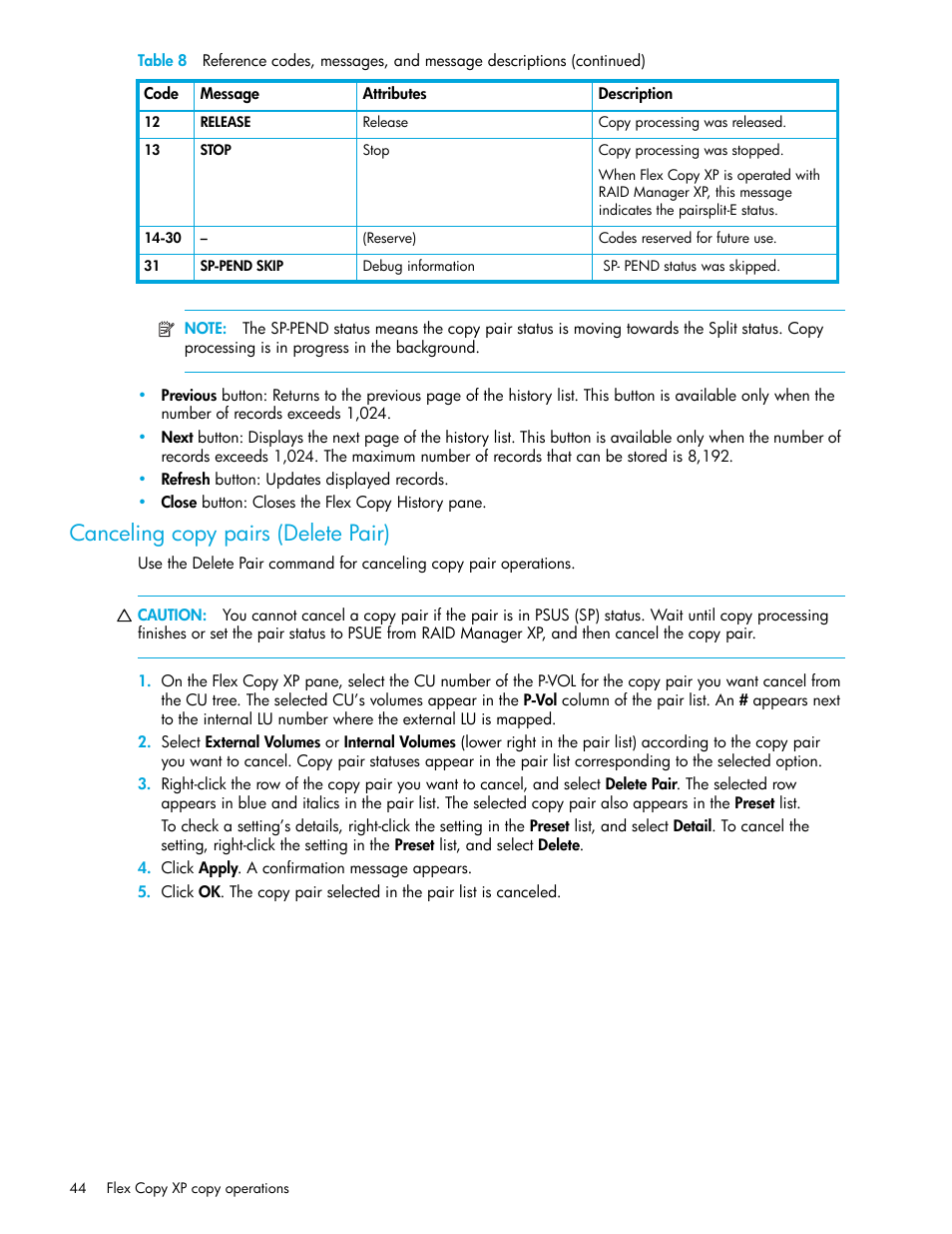 Canceling copy pairs (delete pair) | HP StorageWorks XP Remote Web Console Software User Manual | Page 44 / 54