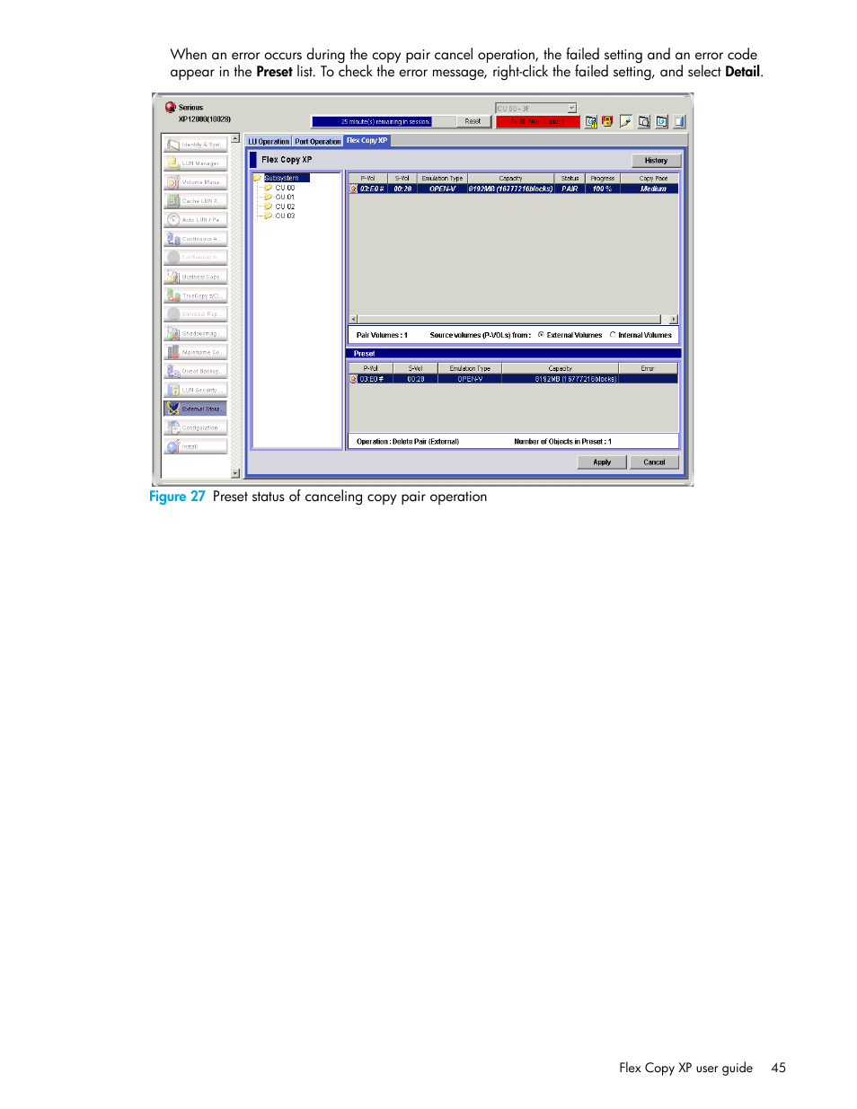 27 preset status of canceling copy pair operation | HP StorageWorks XP Remote Web Console Software User Manual | Page 45 / 54