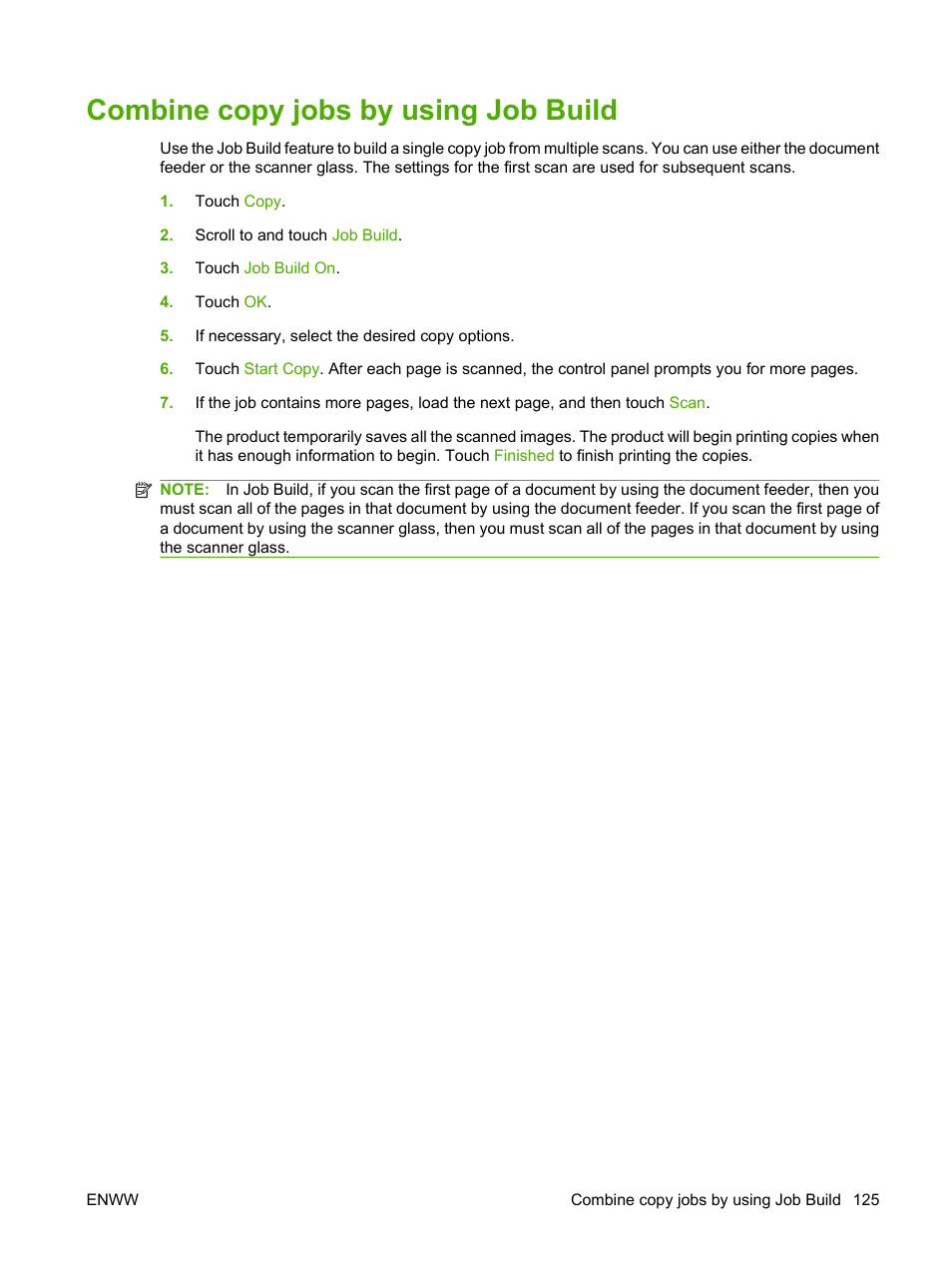 Combine copy jobs by using job build | HP LaserJet M9059 Multifunction Printer series User Manual | Page 139 / 272