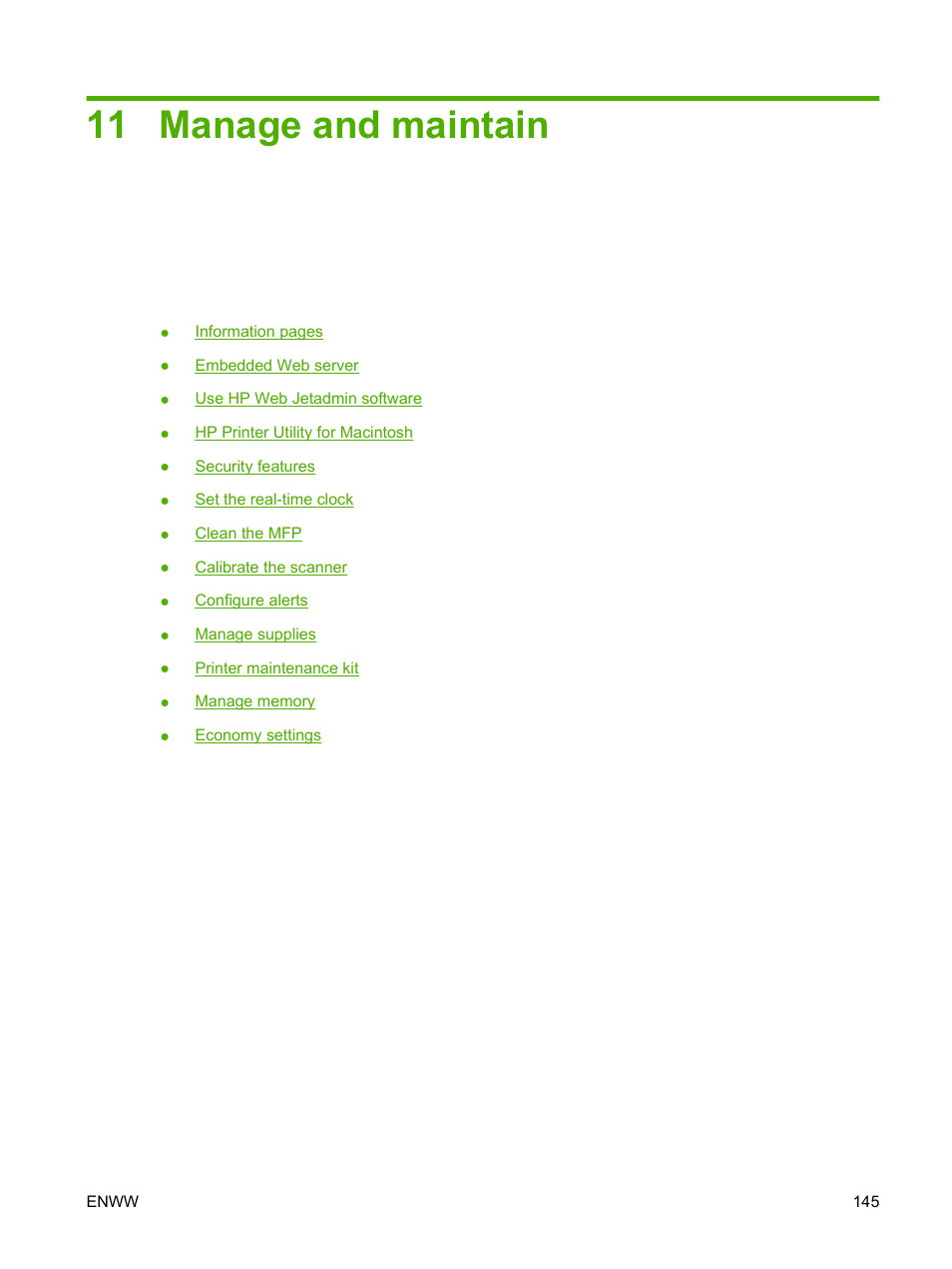Manage and maintain, 11 manage and maintain | HP LaserJet M9059 Multifunction Printer series User Manual | Page 159 / 272