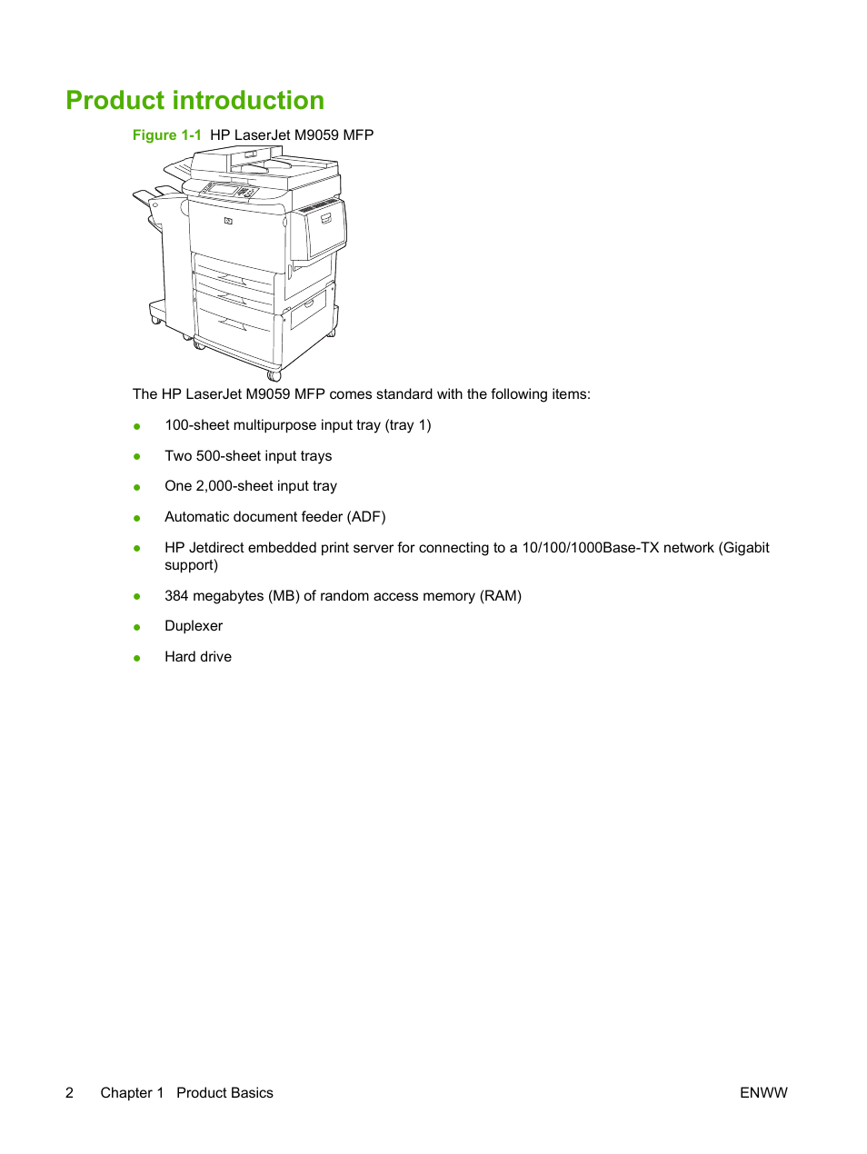 Product introduction | HP LaserJet M9059 Multifunction Printer series User Manual | Page 16 / 272