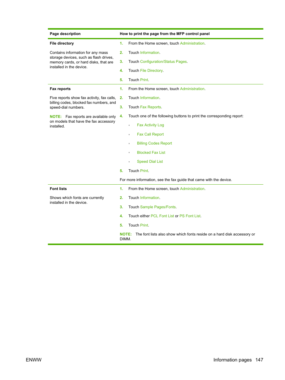 Enww information pages 147 | HP LaserJet M9059 Multifunction Printer series User Manual | Page 161 / 272