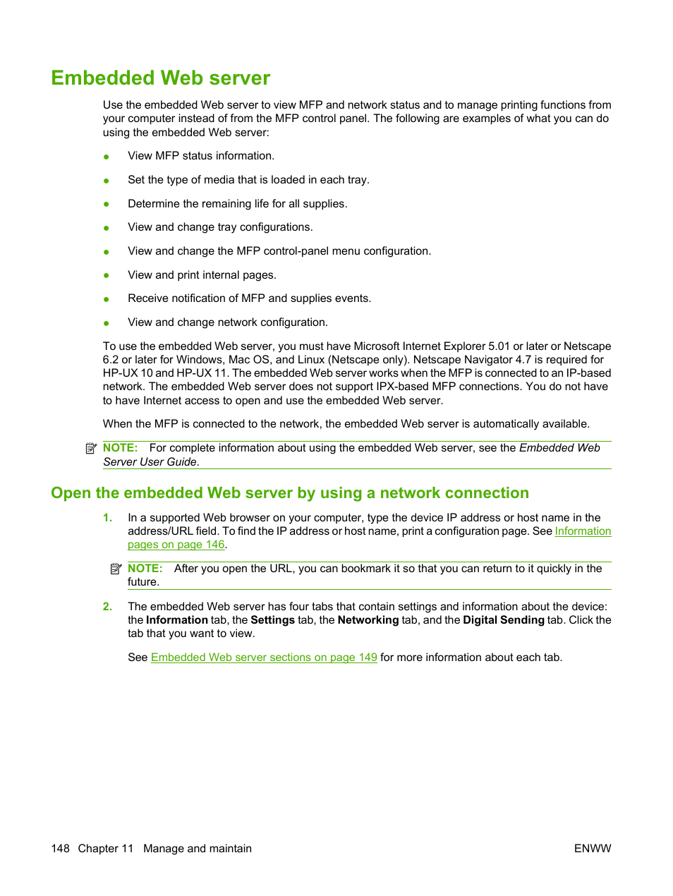 Embedded web server | HP LaserJet M9059 Multifunction Printer series User Manual | Page 162 / 272