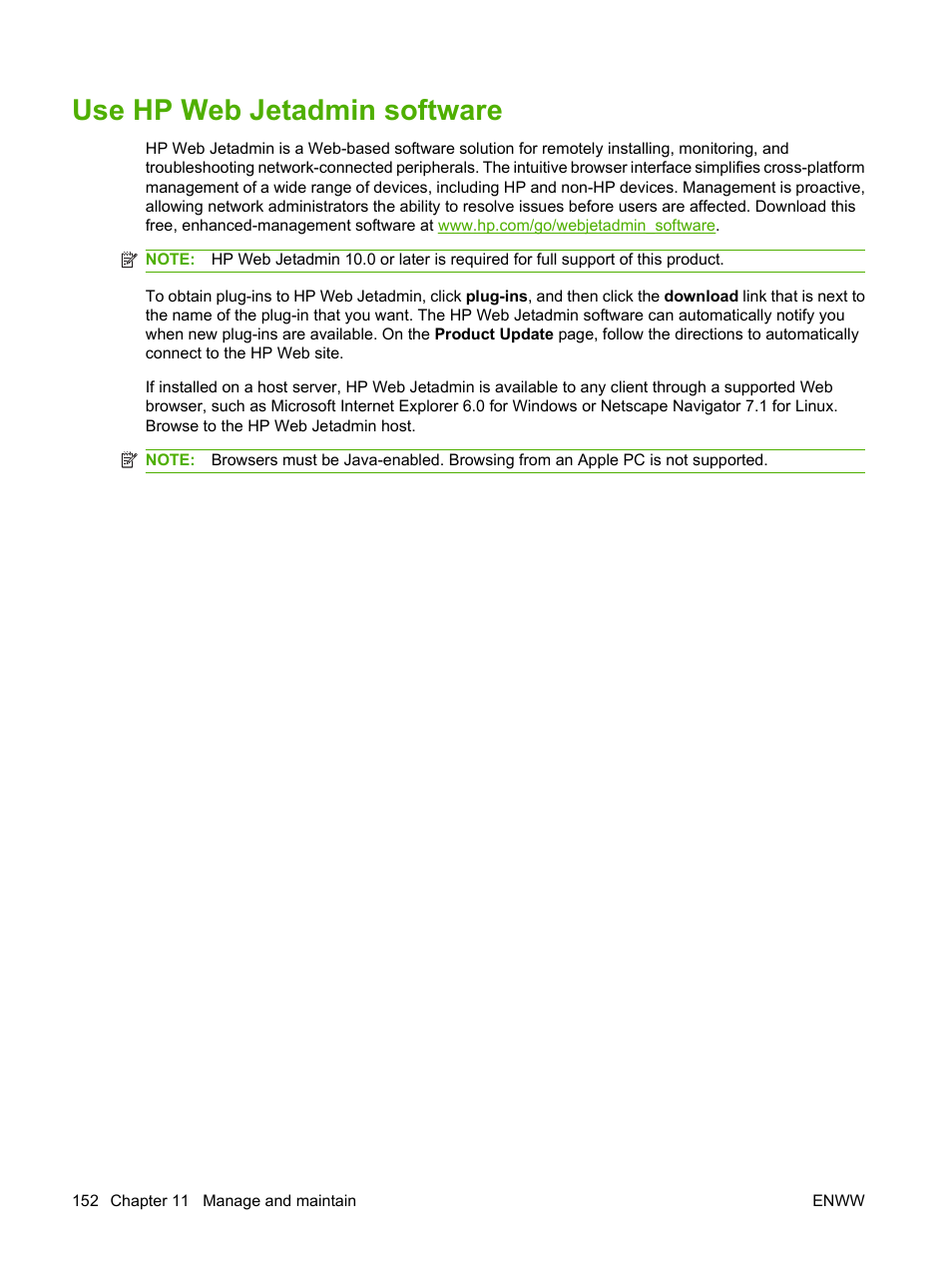 Use hp web jetadmin software | HP LaserJet M9059 Multifunction Printer series User Manual | Page 166 / 272