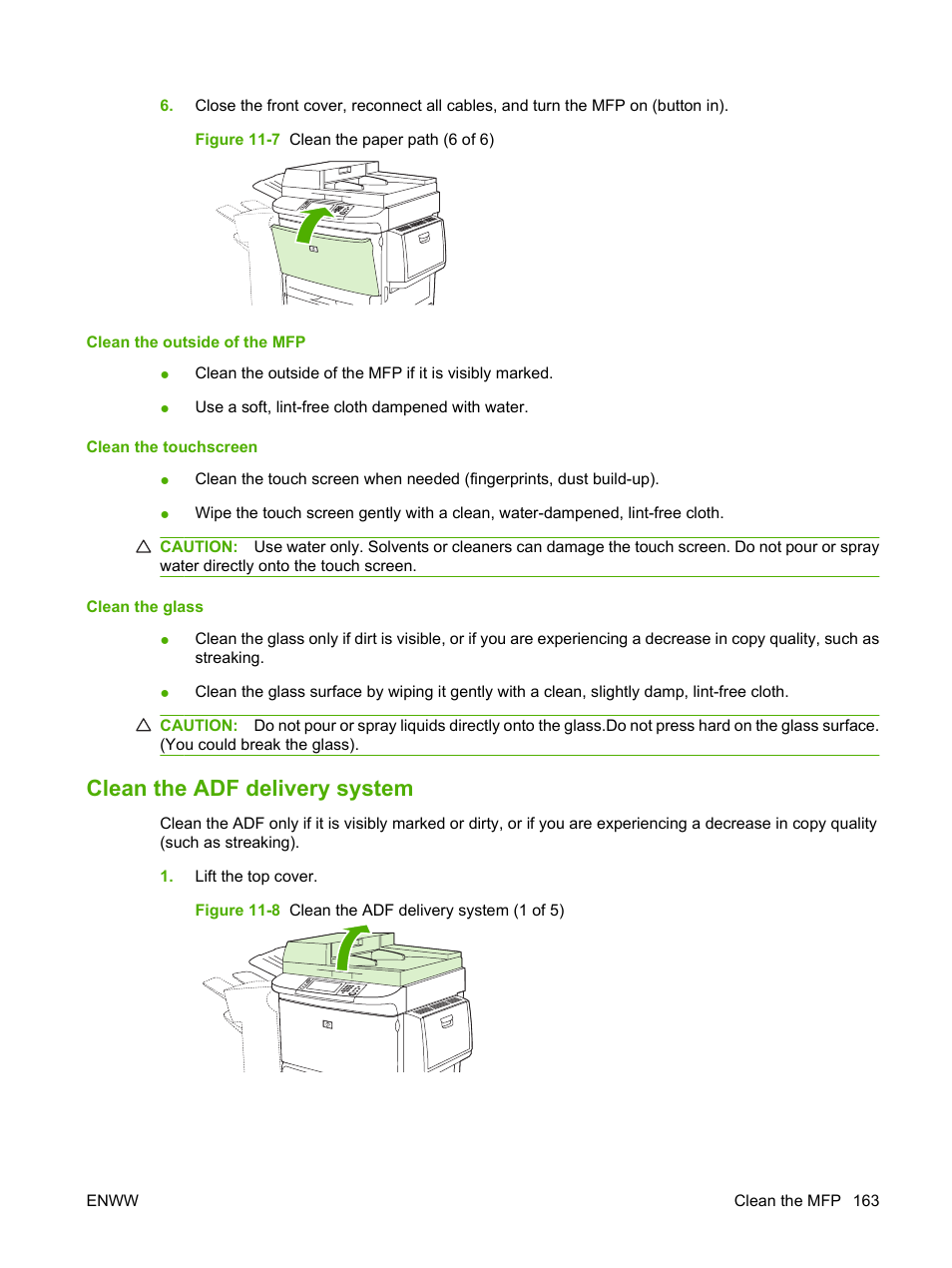 Clean the adf delivery system | HP LaserJet M9059 Multifunction Printer series User Manual | Page 177 / 272