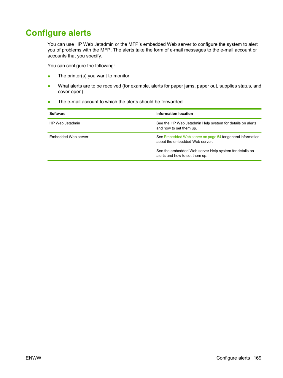 Configure alerts | HP LaserJet M9059 Multifunction Printer series User Manual | Page 183 / 272