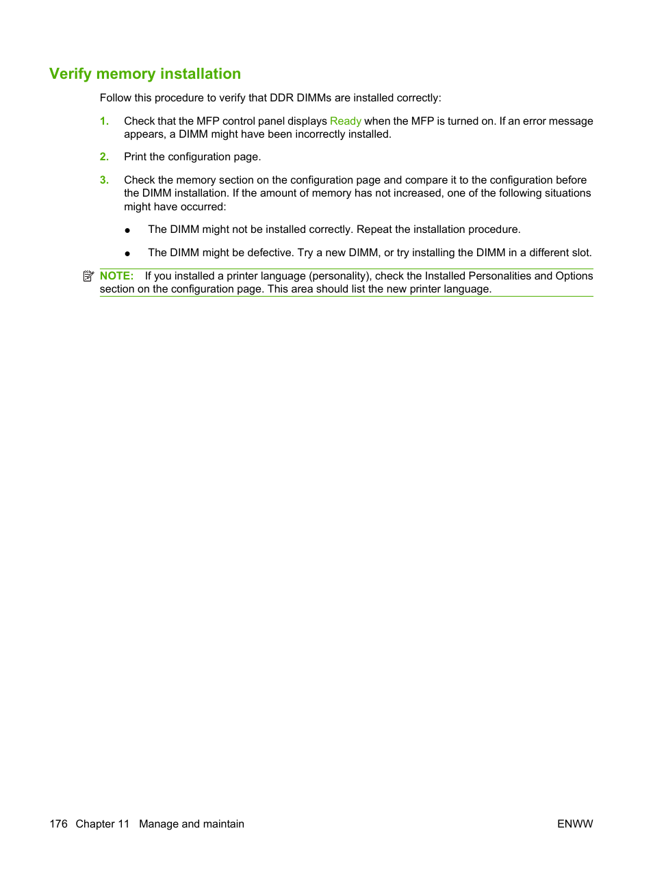 Verify memory installation | HP LaserJet M9059 Multifunction Printer series User Manual | Page 190 / 272