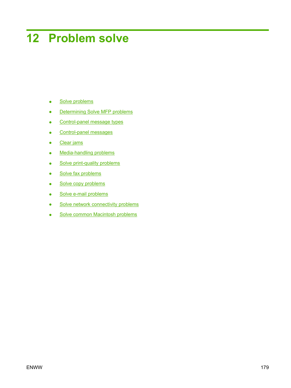 Problem solve, 12 problem solve | HP LaserJet M9059 Multifunction Printer series User Manual | Page 193 / 272
