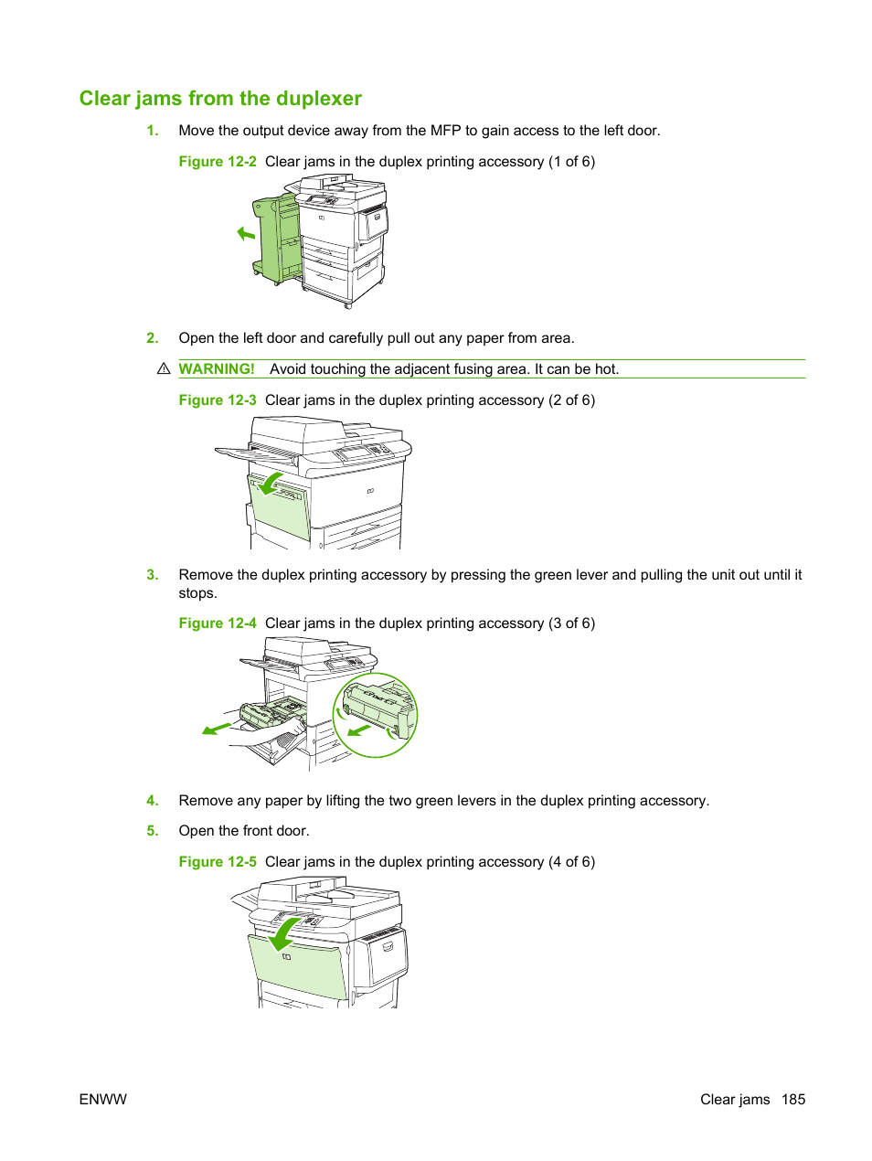 Clear jams from the duplexer | HP LaserJet M9059 Multifunction Printer series User Manual | Page 199 / 272