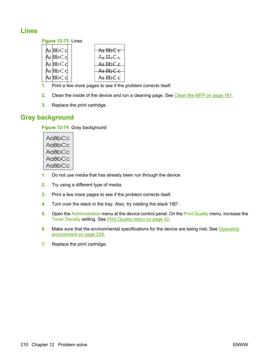 Lines, Gray background, Lines gray background | HP LaserJet M9059 Multifunction Printer series User Manual | Page 224 / 272