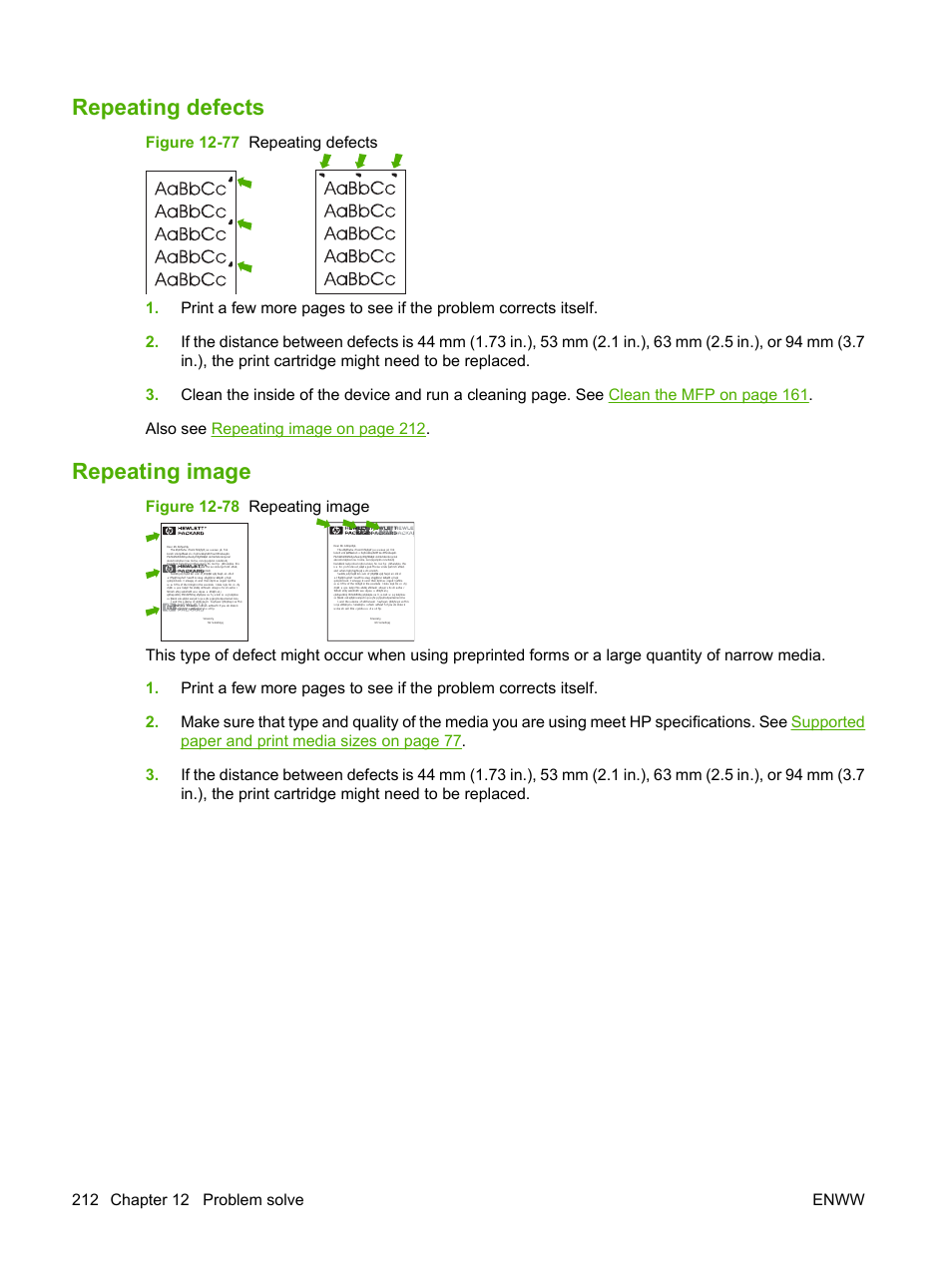Repeating defects, Repeating image, Figure 12-78 repeating image | HP LaserJet M9059 Multifunction Printer series User Manual | Page 226 / 272