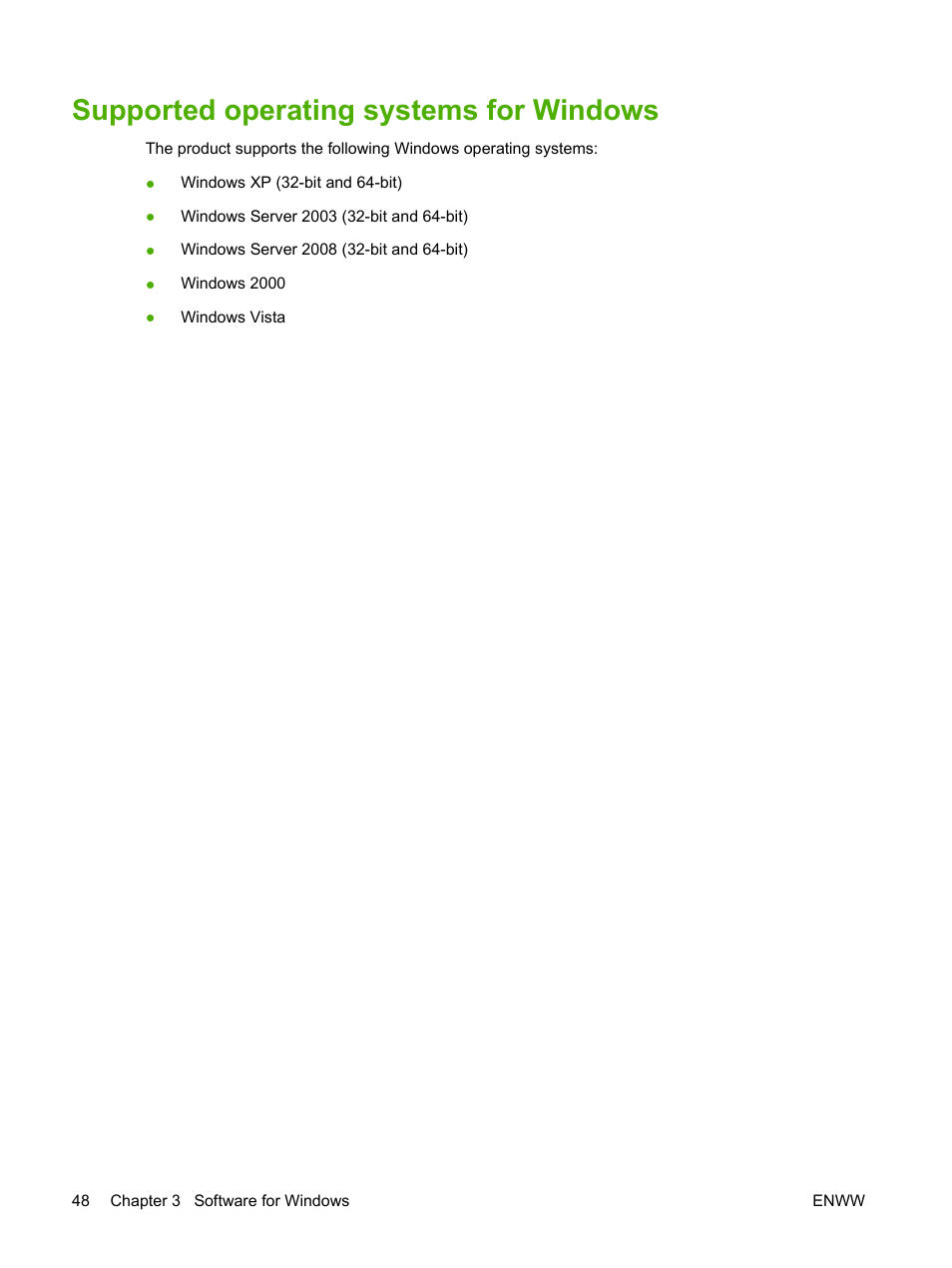 Supported operating systems for windows | HP LaserJet M9059 Multifunction Printer series User Manual | Page 62 / 272