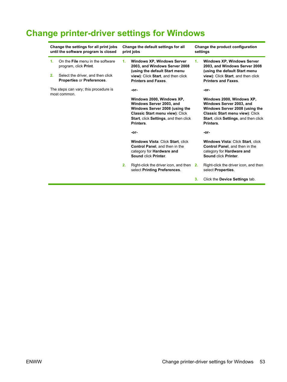 Change printer-driver settings for windows | HP LaserJet M9059 Multifunction Printer series User Manual | Page 67 / 272