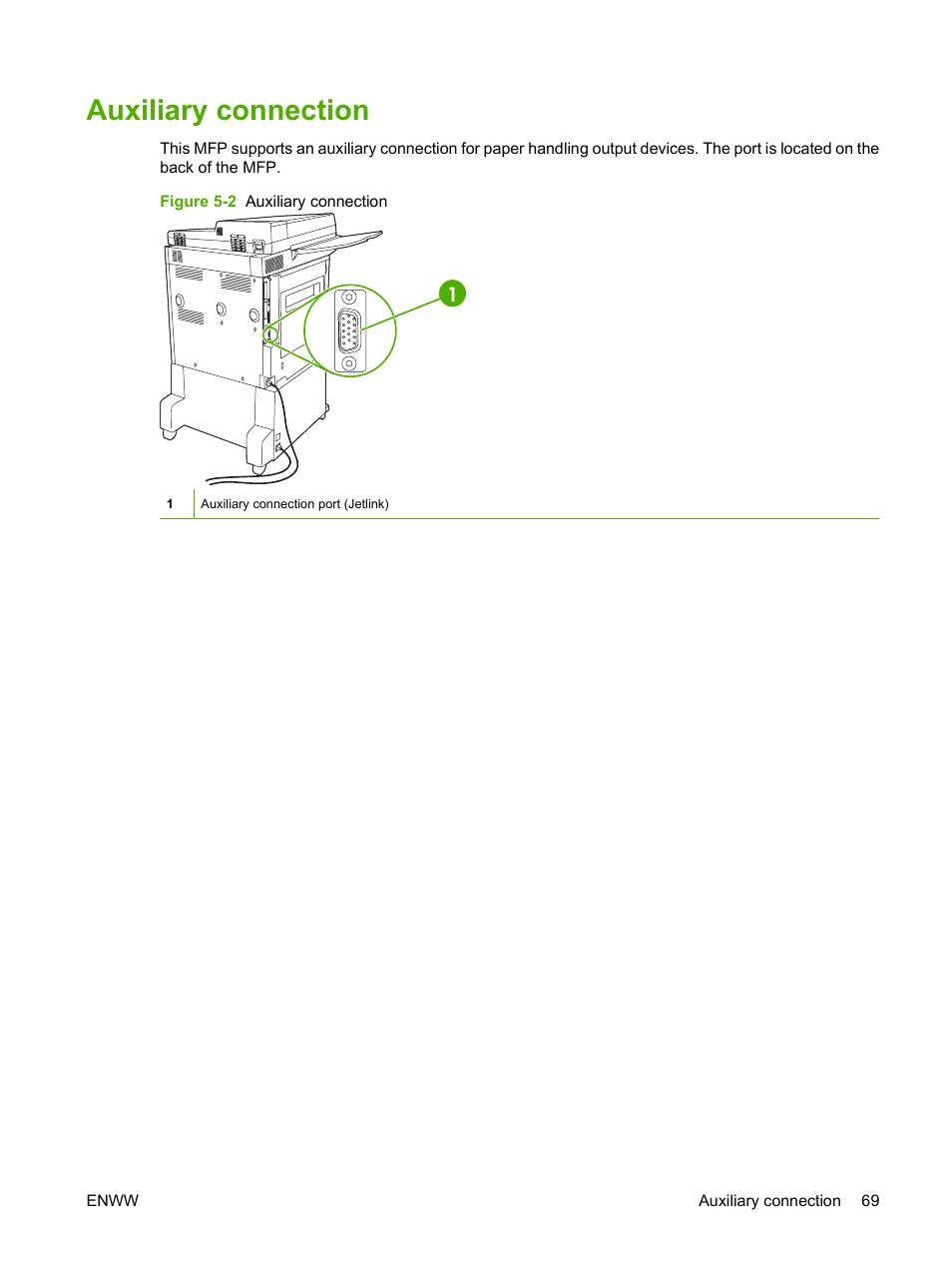 Auxiliary connection | HP LaserJet M9059 Multifunction Printer series User Manual | Page 83 / 272