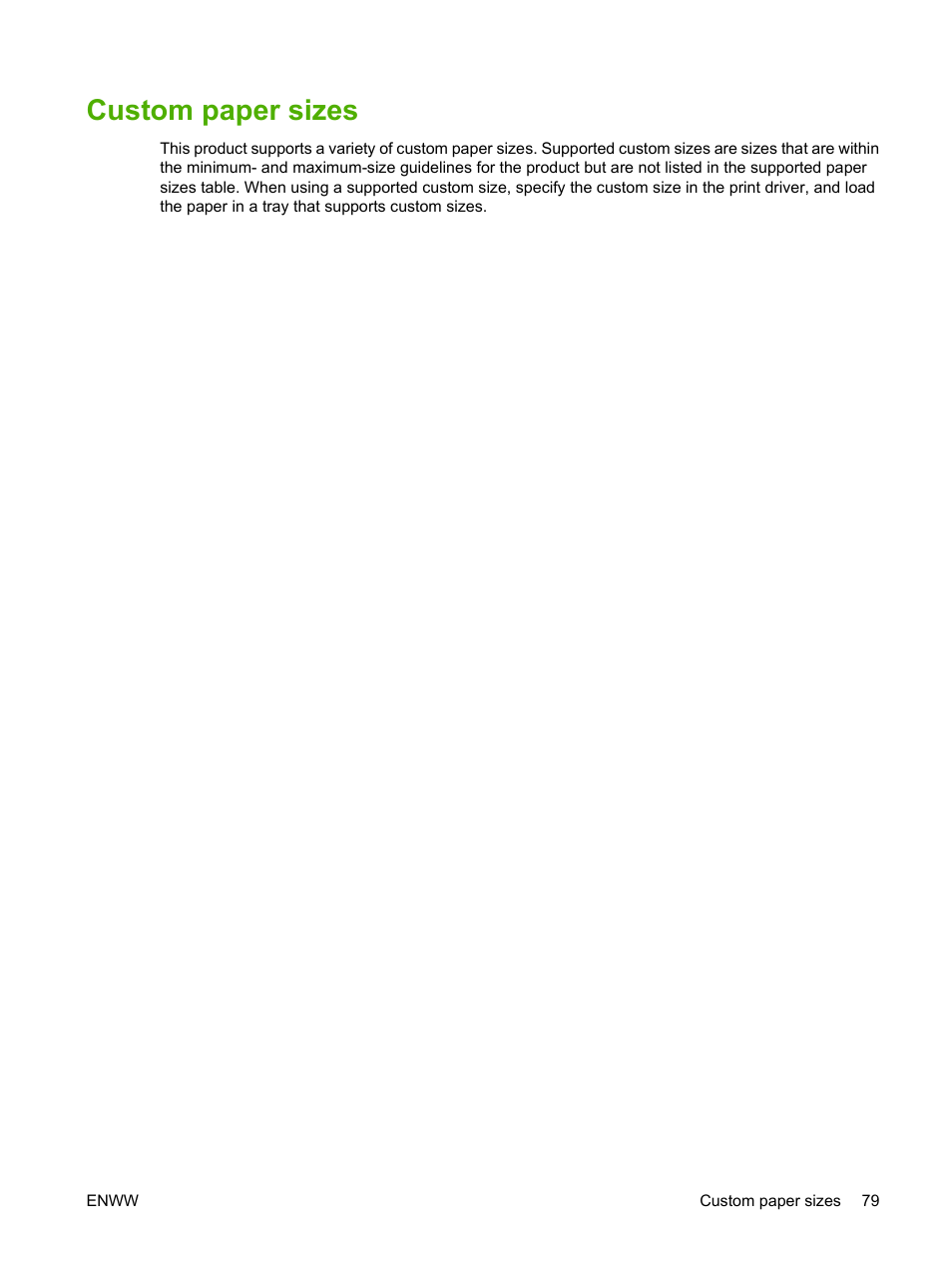 Custom paper sizes | HP LaserJet M9059 Multifunction Printer series User Manual | Page 93 / 272