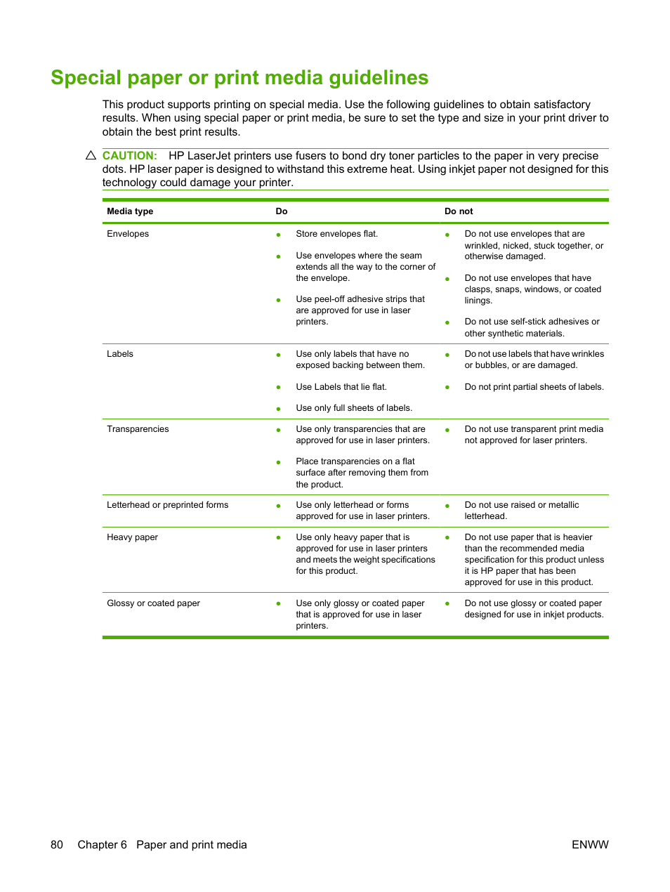 Special paper or print media guidelines | HP LaserJet M9059 Multifunction Printer series User Manual | Page 94 / 272
