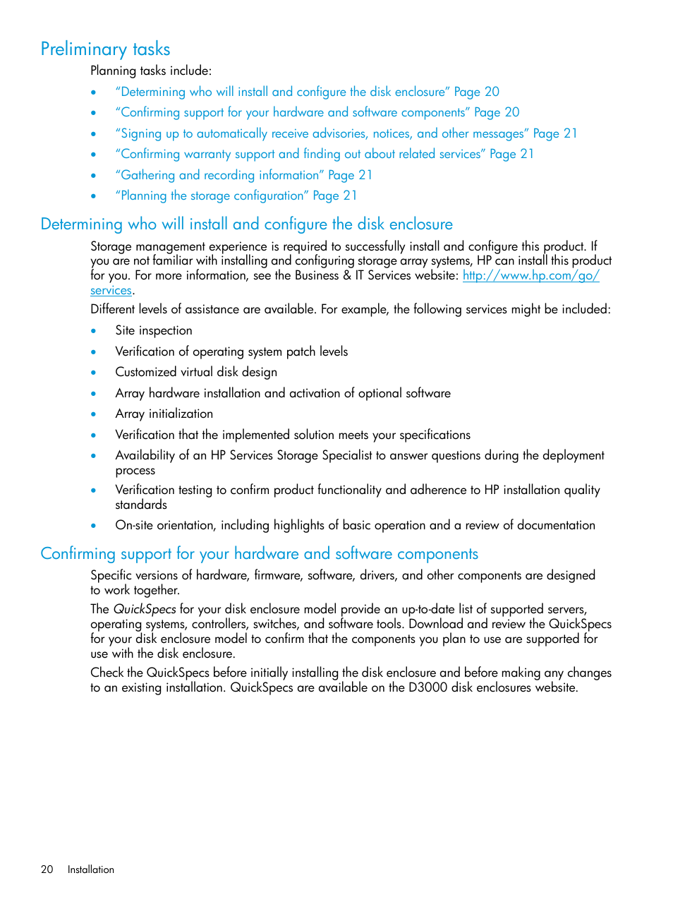 Preliminary tasks | HP D3000 Disk Enclosures User Manual | Page 20 / 69