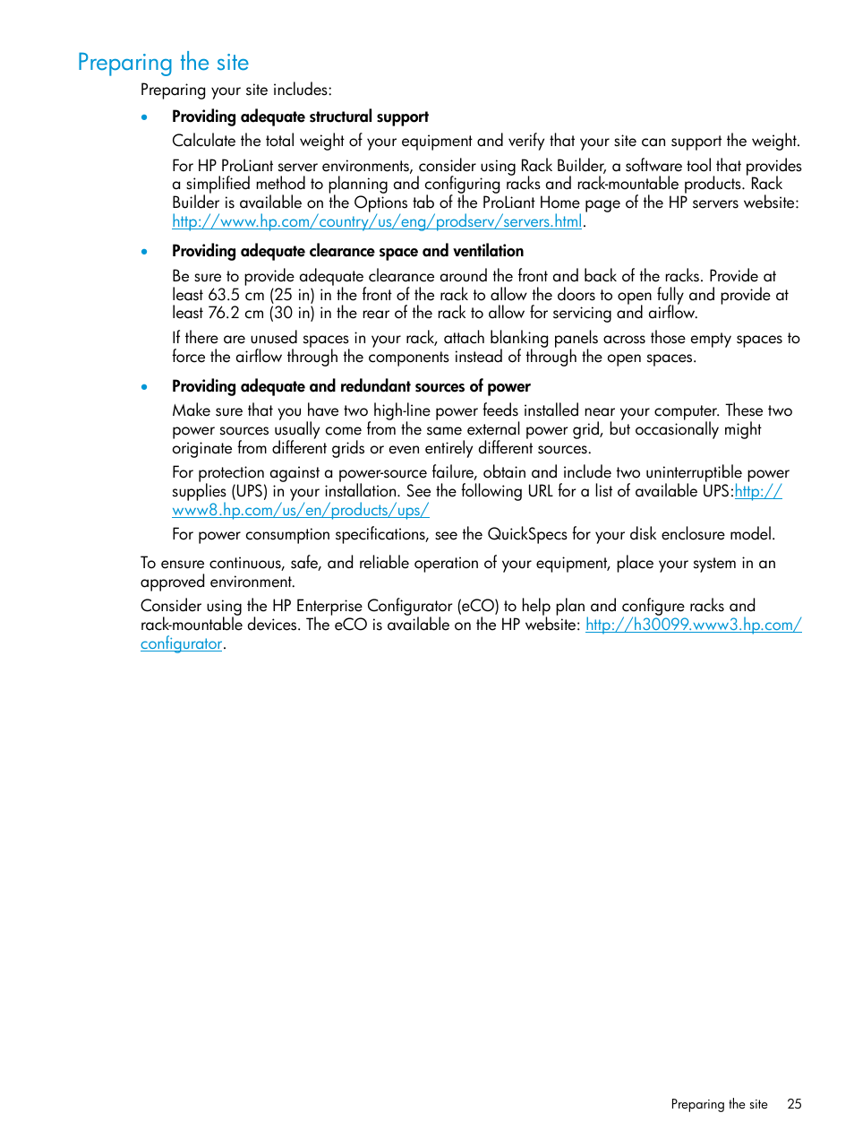 Preparing the site | HP D3000 Disk Enclosures User Manual | Page 25 / 69