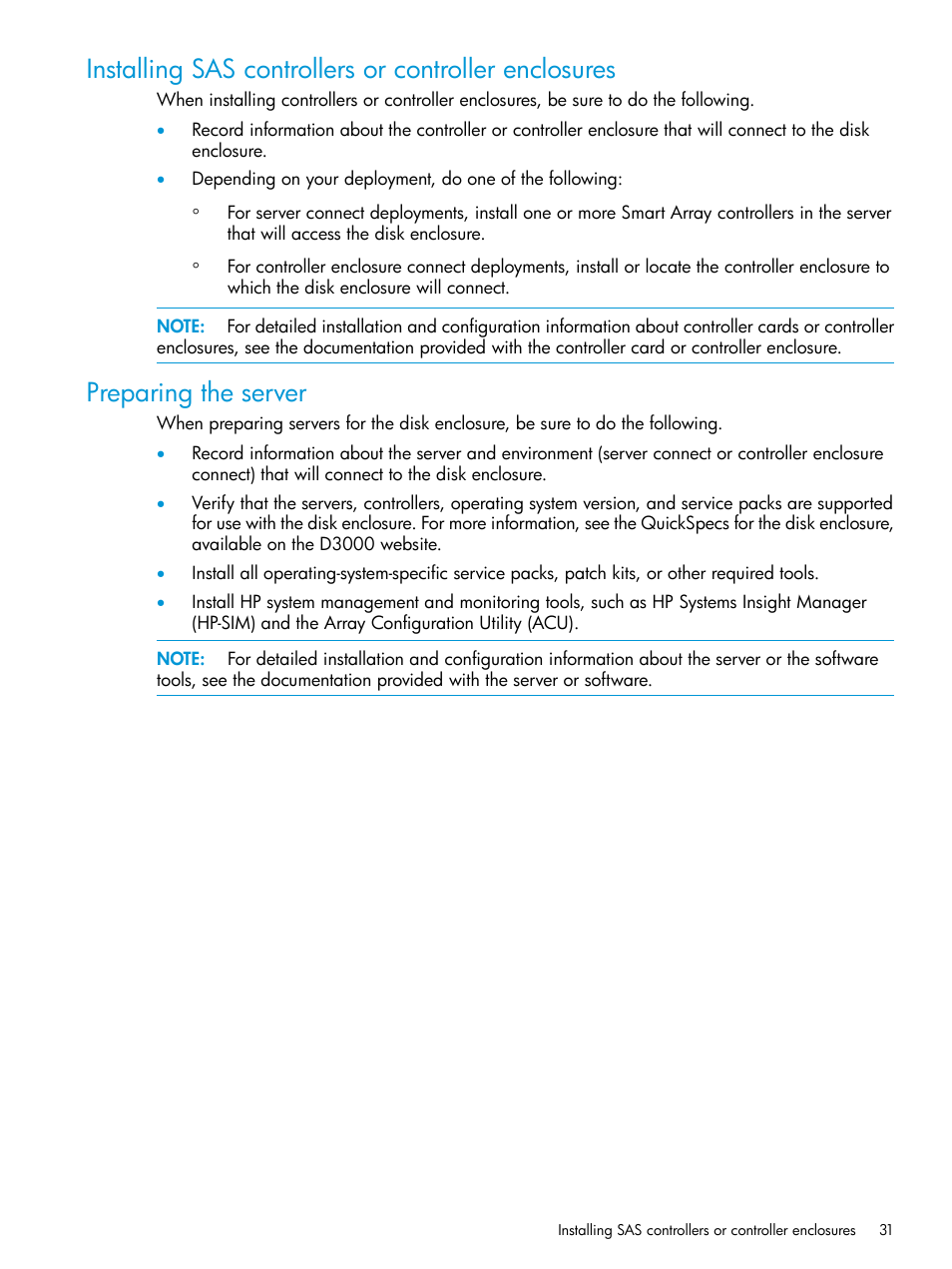 Preparing the server | HP D3000 Disk Enclosures User Manual | Page 31 / 69