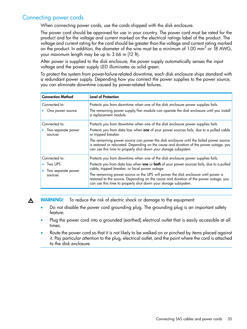 Connecting power cords | HP D3000 Disk Enclosures User Manual | Page 35 / 69