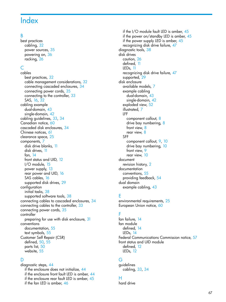 Index | HP D3000 Disk Enclosures User Manual | Page 67 / 69
