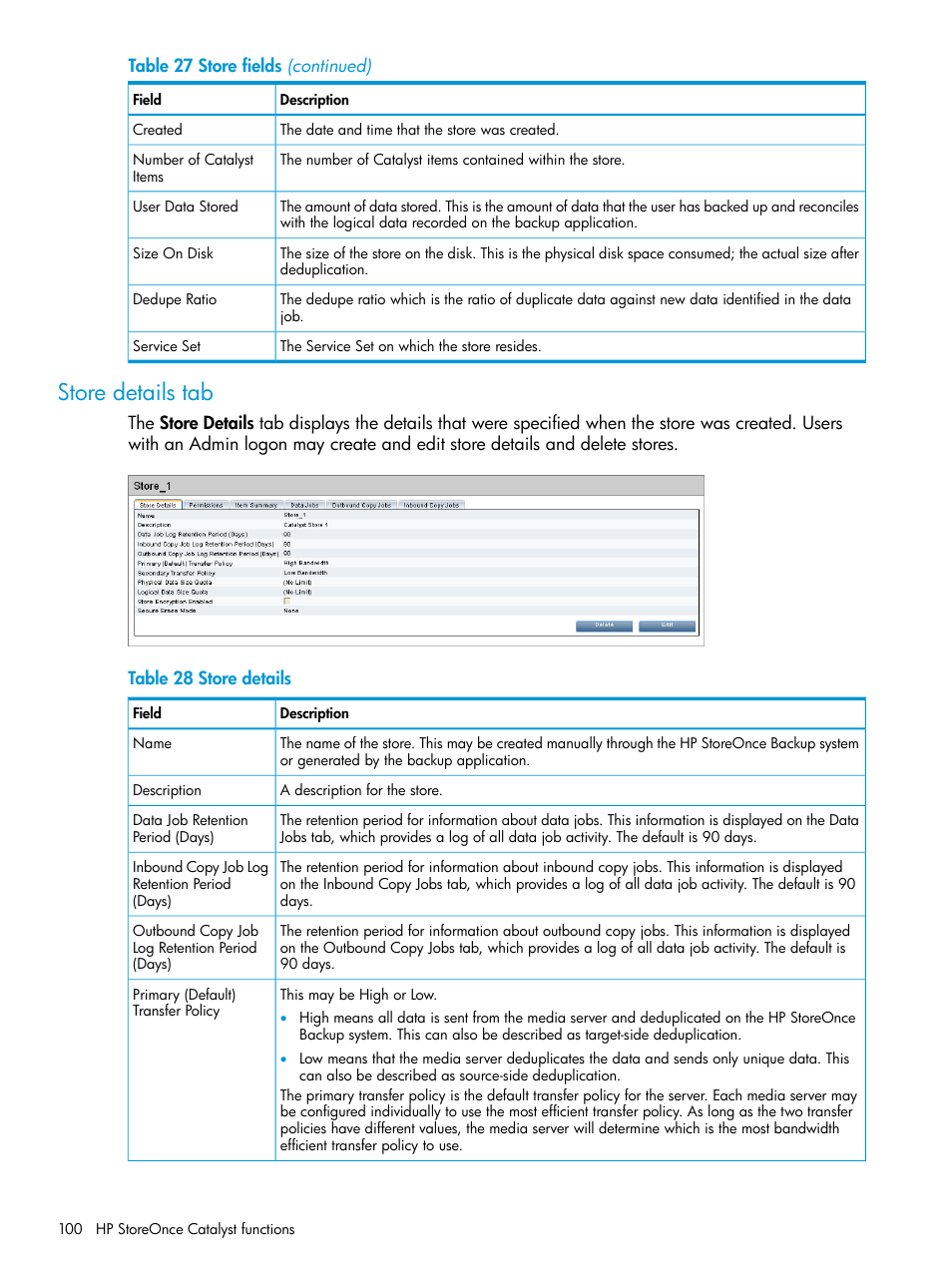 Store details tab | HP StoreOnce Backup User Manual | Page 100 / 220