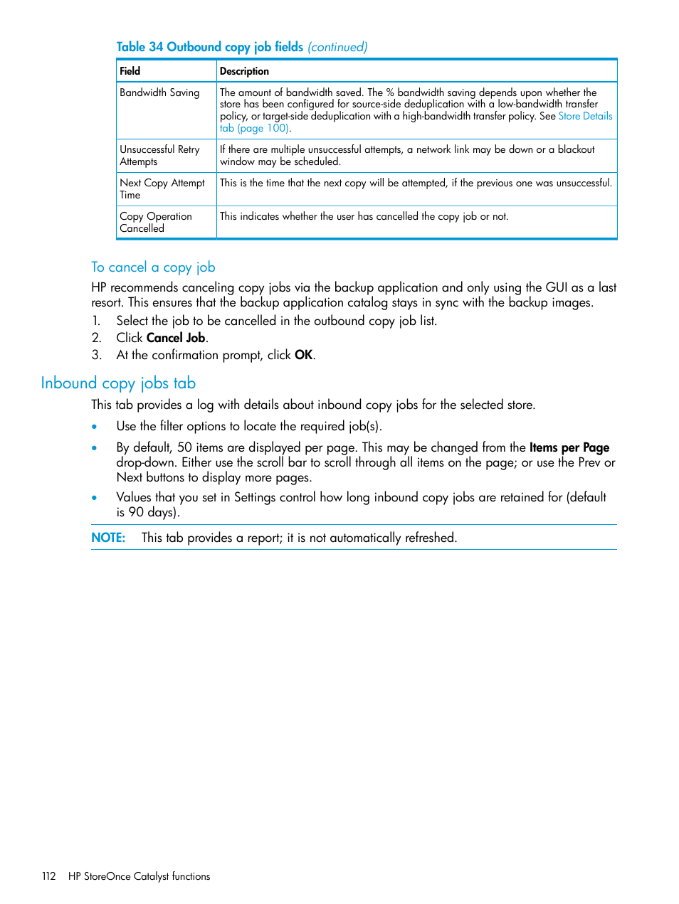 Inbound copy jobs tab | HP StoreOnce Backup User Manual | Page 112 / 220