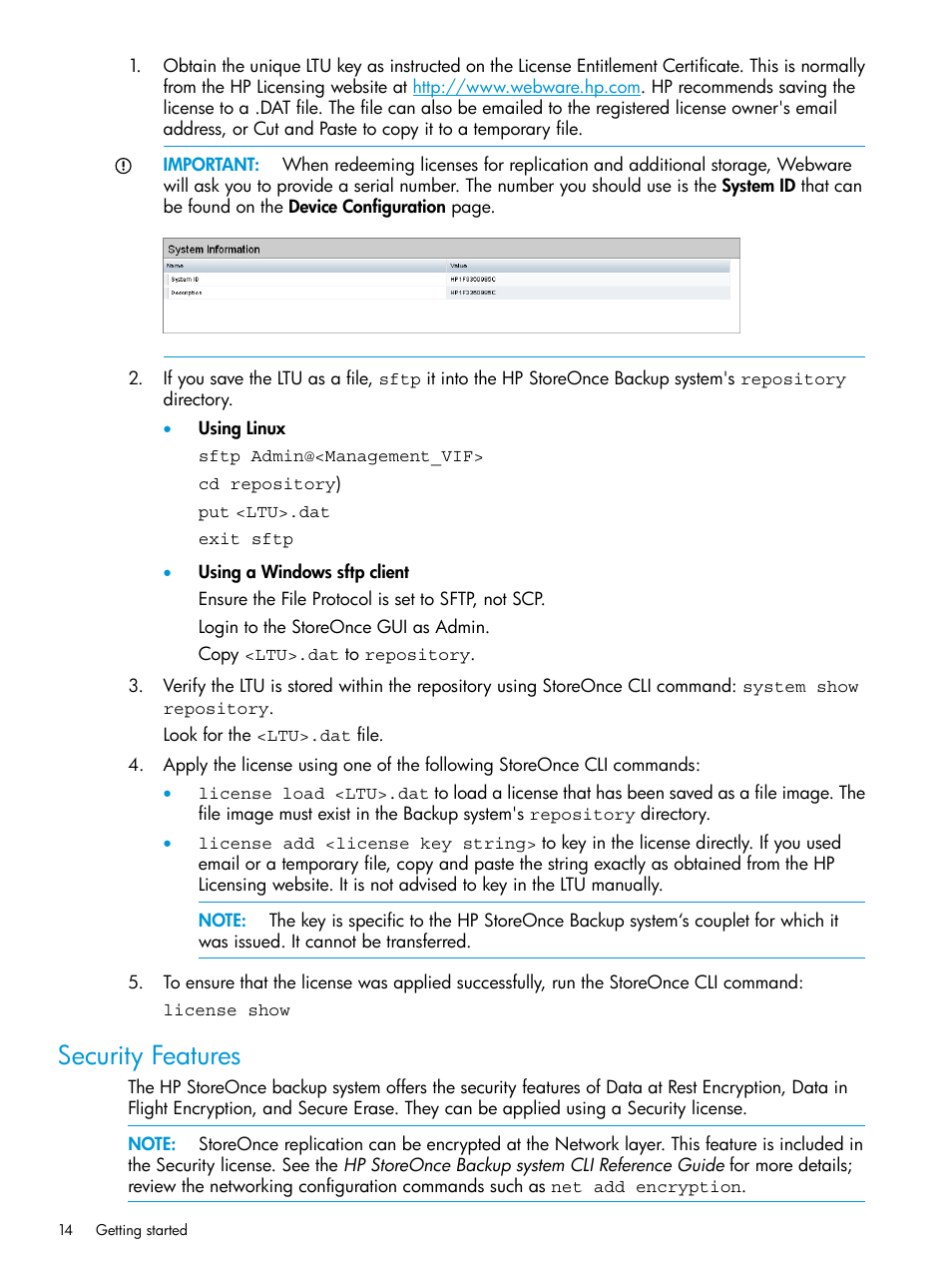 Security features | HP StoreOnce Backup User Manual | Page 14 / 220