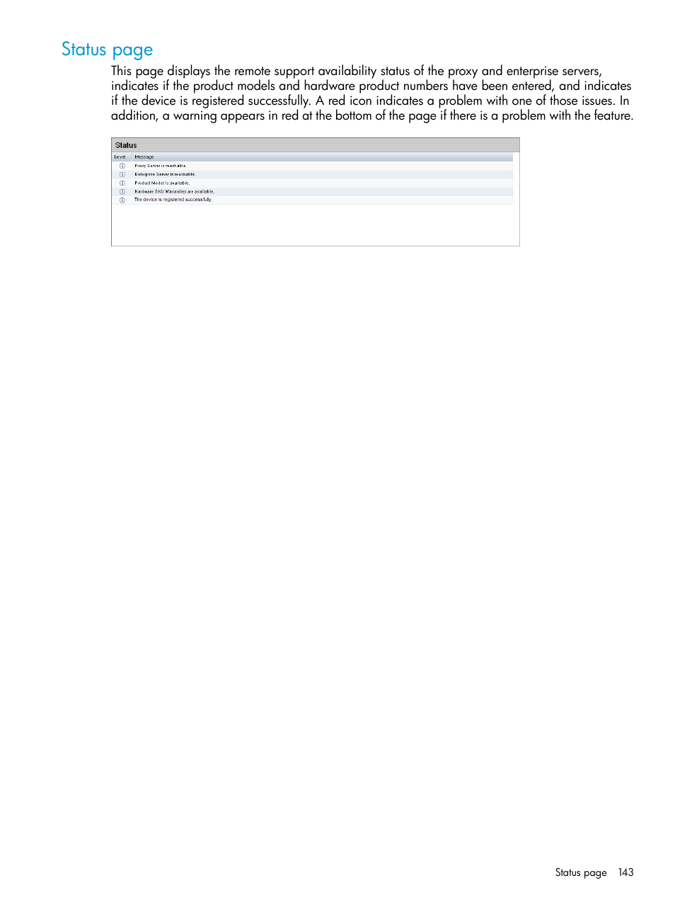 Status page | HP StoreOnce Backup User Manual | Page 143 / 220