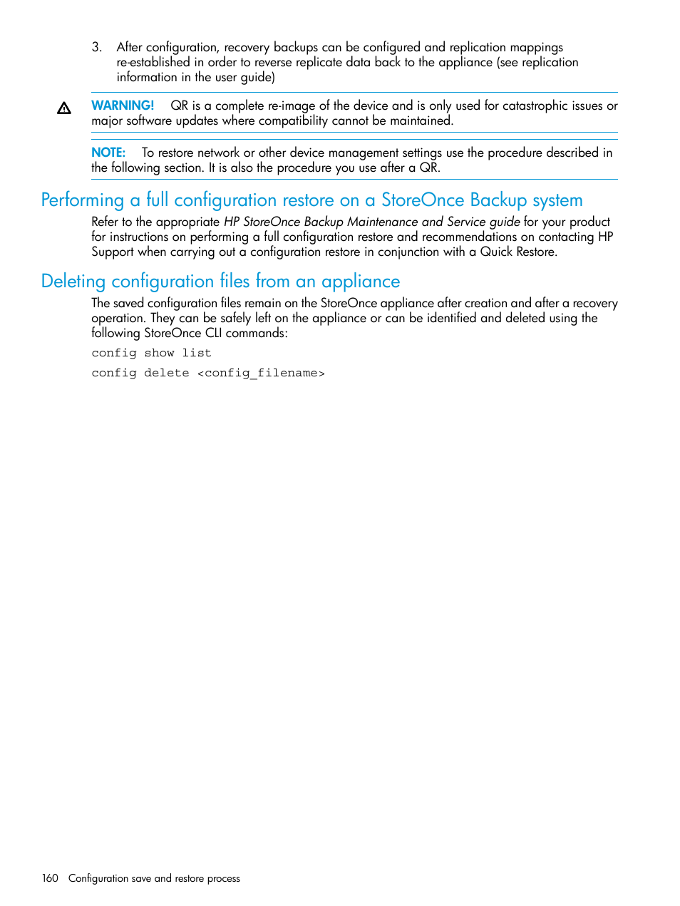 Deleting configuration files from an appliance | HP StoreOnce Backup User Manual | Page 160 / 220