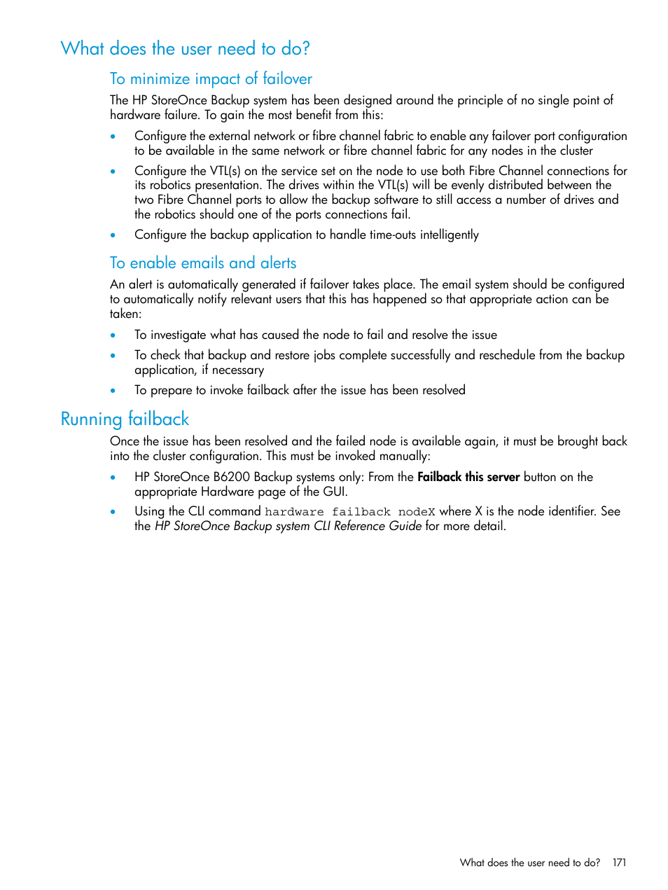 What does the user need to do, Running failback, What does the user need to do? running failback | HP StoreOnce Backup User Manual | Page 171 / 220