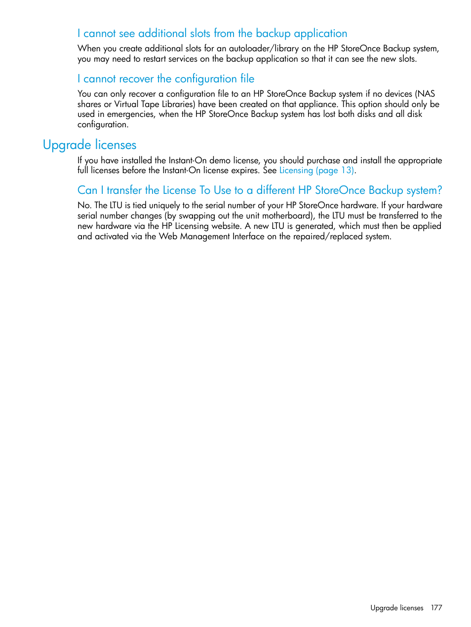 Upgrade licenses | HP StoreOnce Backup User Manual | Page 177 / 220