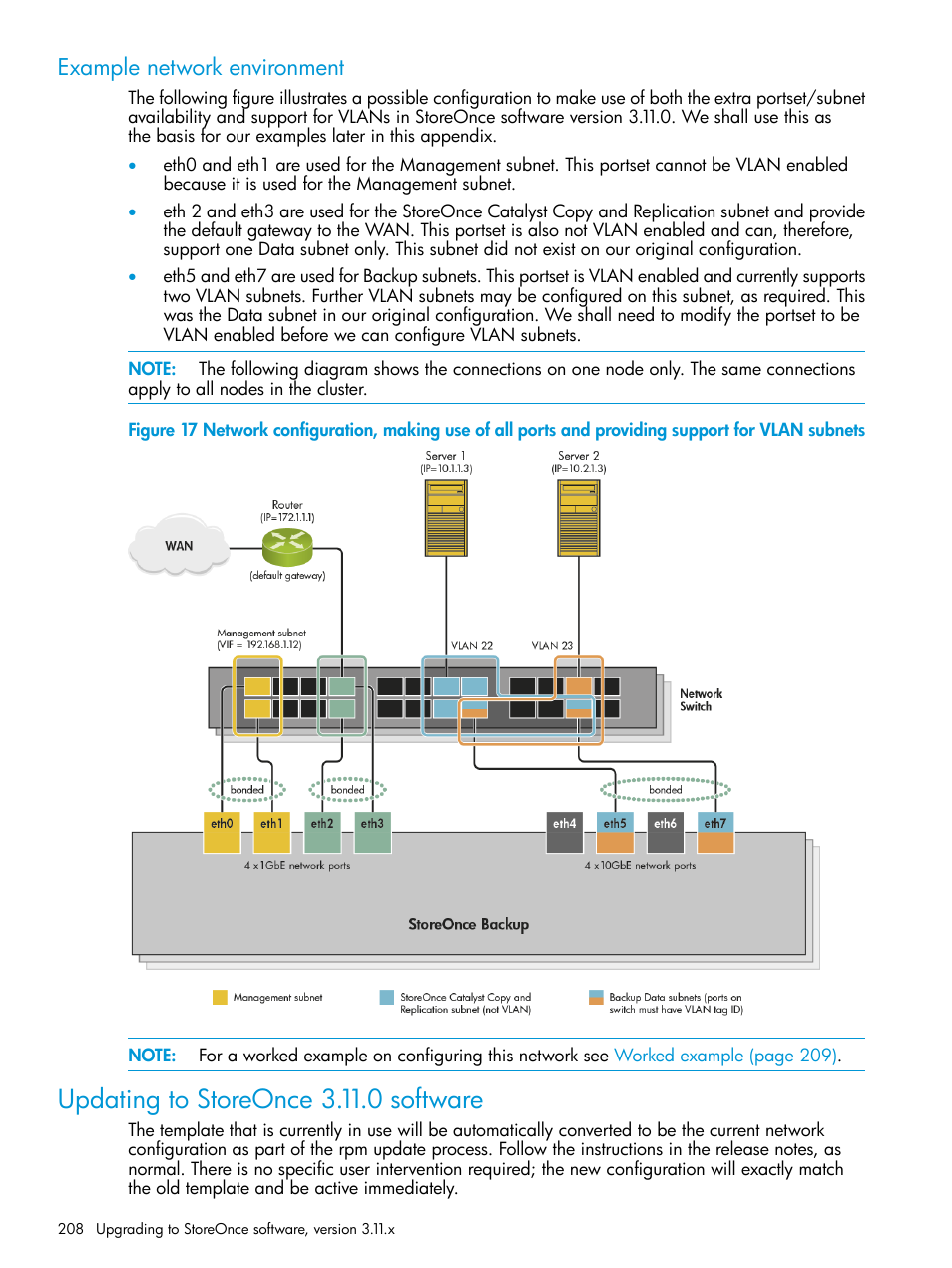 Example network environment, Updating to storeonce 3.11.0 software | HP StoreOnce Backup User Manual | Page 208 / 220