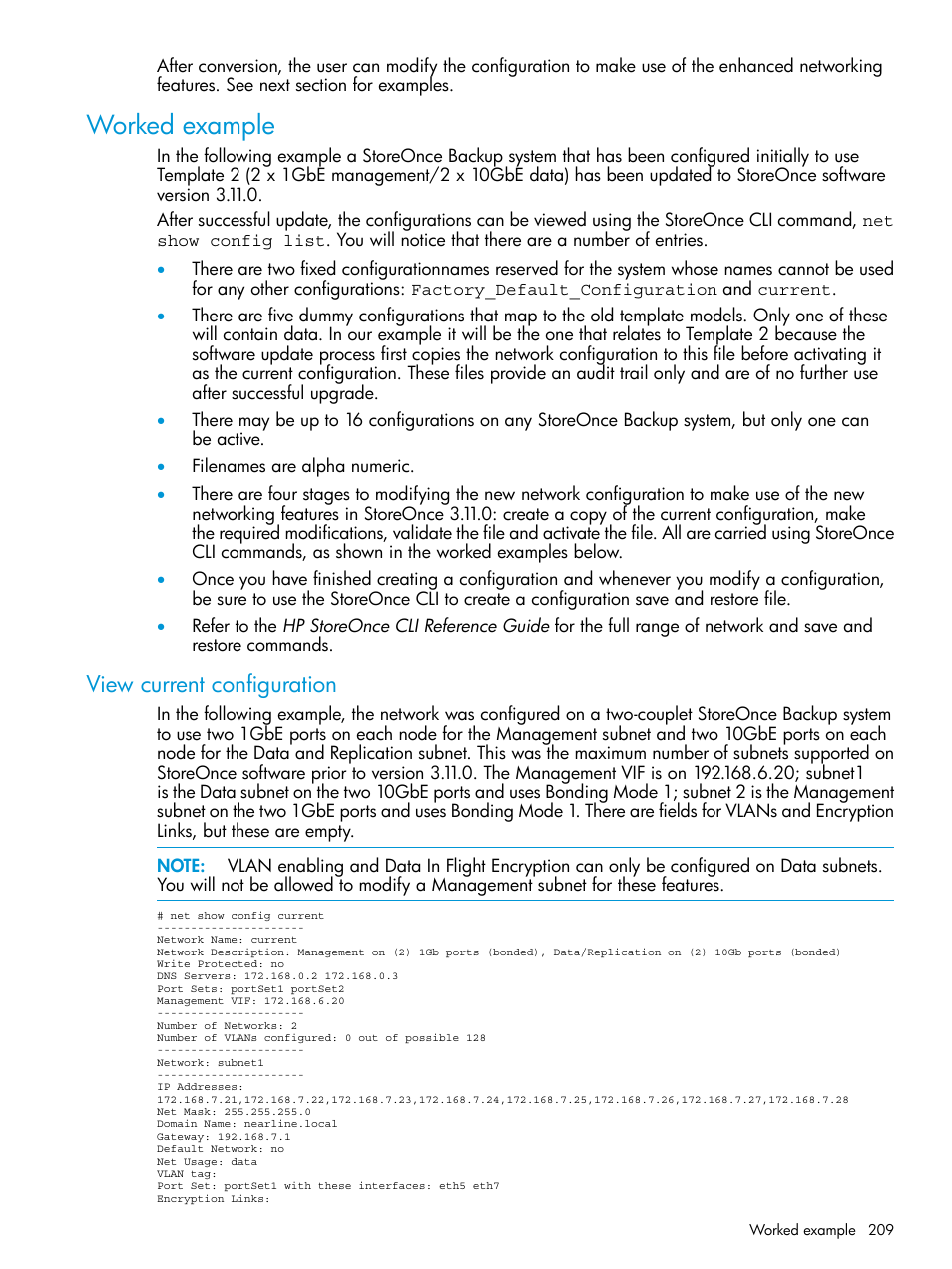 Worked example, View current configuration | HP StoreOnce Backup User Manual | Page 209 / 220