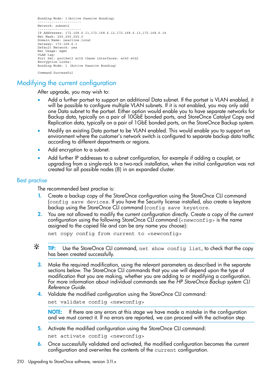 Modifying the current configuration, Best practise | HP StoreOnce Backup User Manual | Page 210 / 220