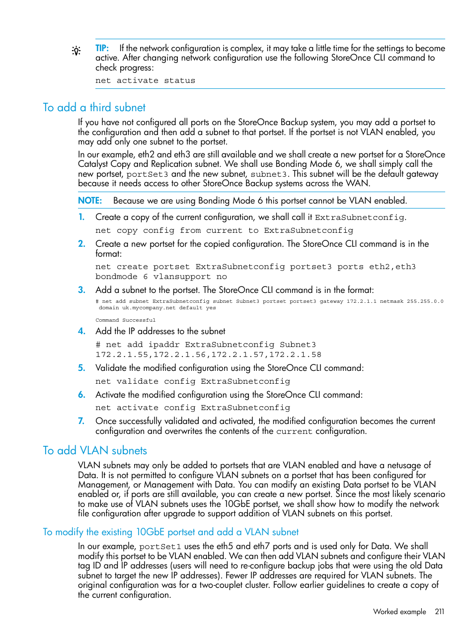 To add a third subnet, To add vlan subnets, To add a third subnet to add vlan subnets | HP StoreOnce Backup User Manual | Page 211 / 220