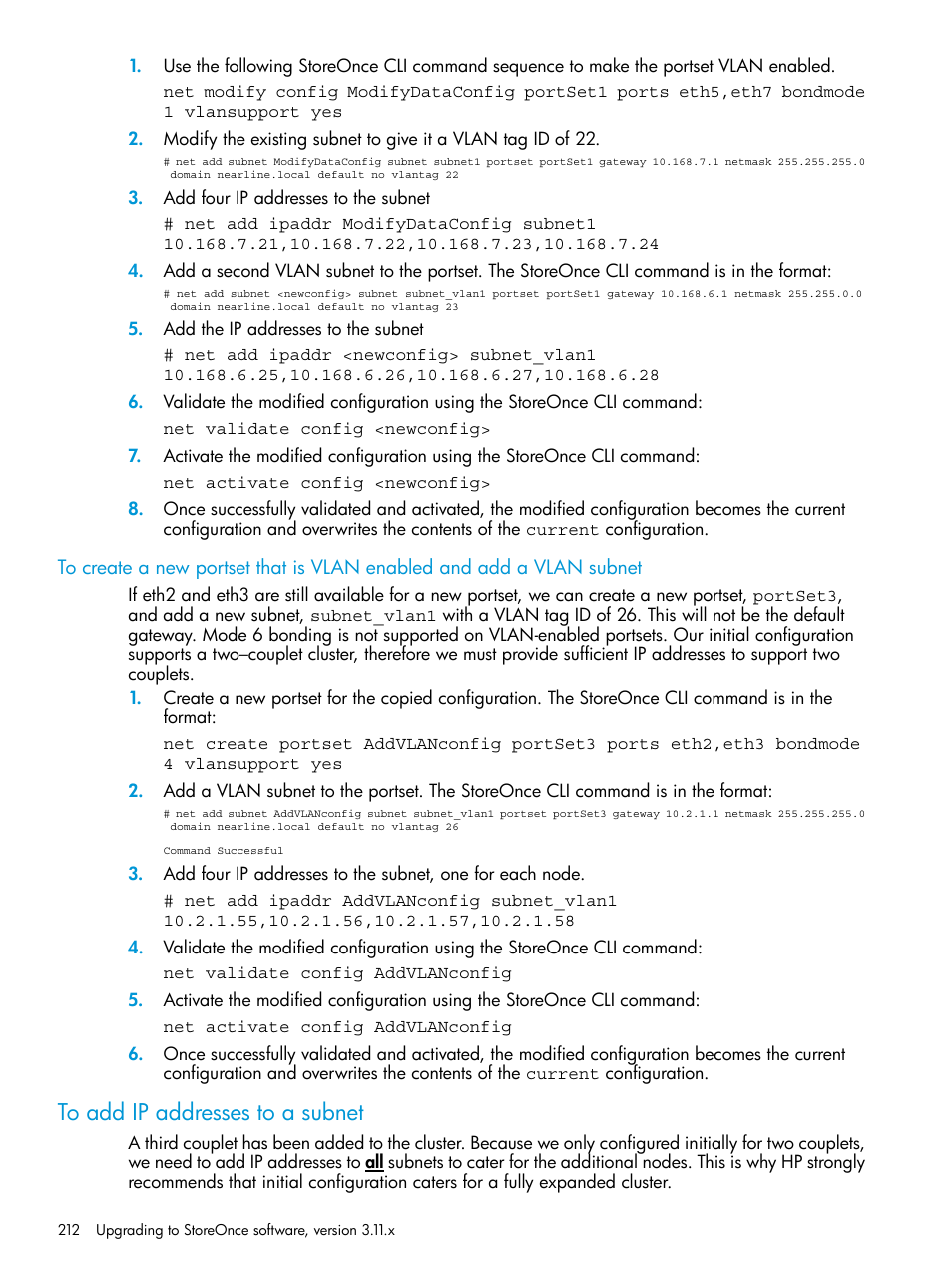 To add ip addresses to a subnet | HP StoreOnce Backup User Manual | Page 212 / 220