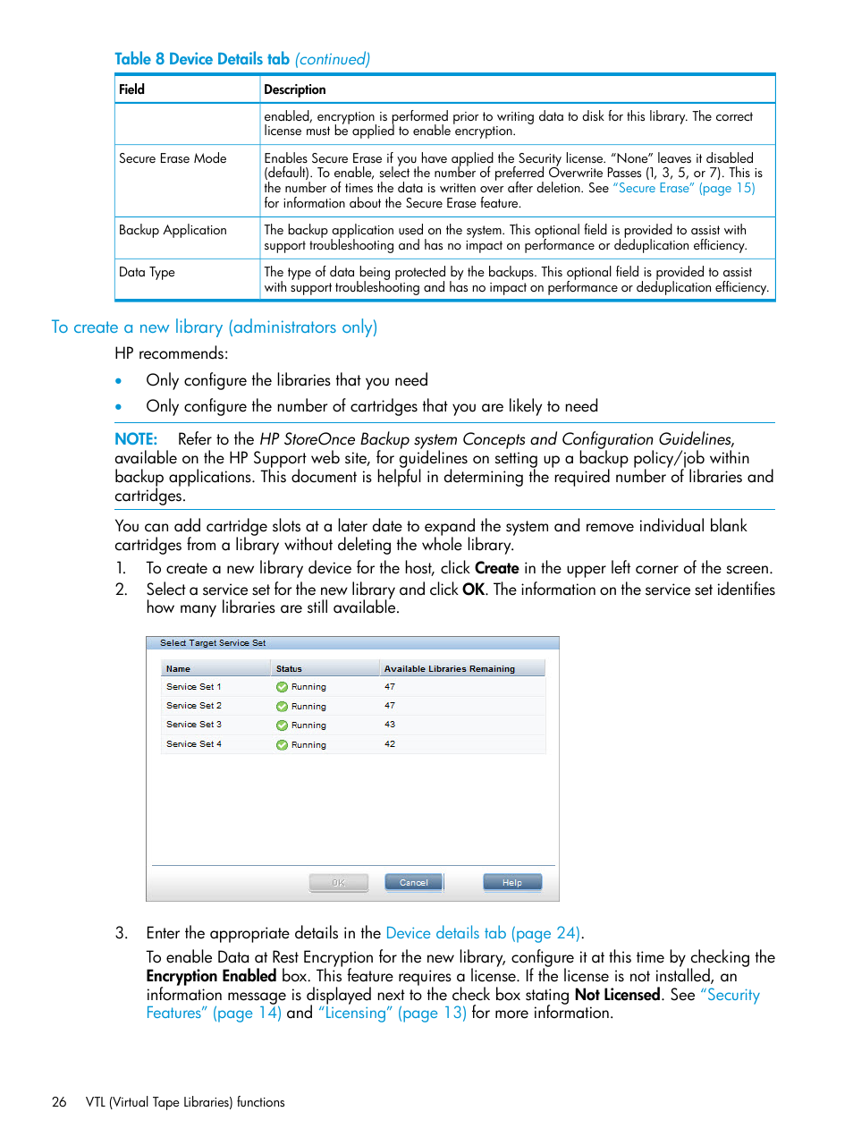 To create a new library (administrators only) | HP StoreOnce Backup User Manual | Page 26 / 220