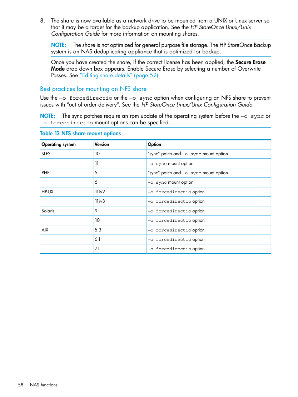 Best practices for mounting an nfs share | HP StoreOnce Backup User Manual | Page 58 / 220