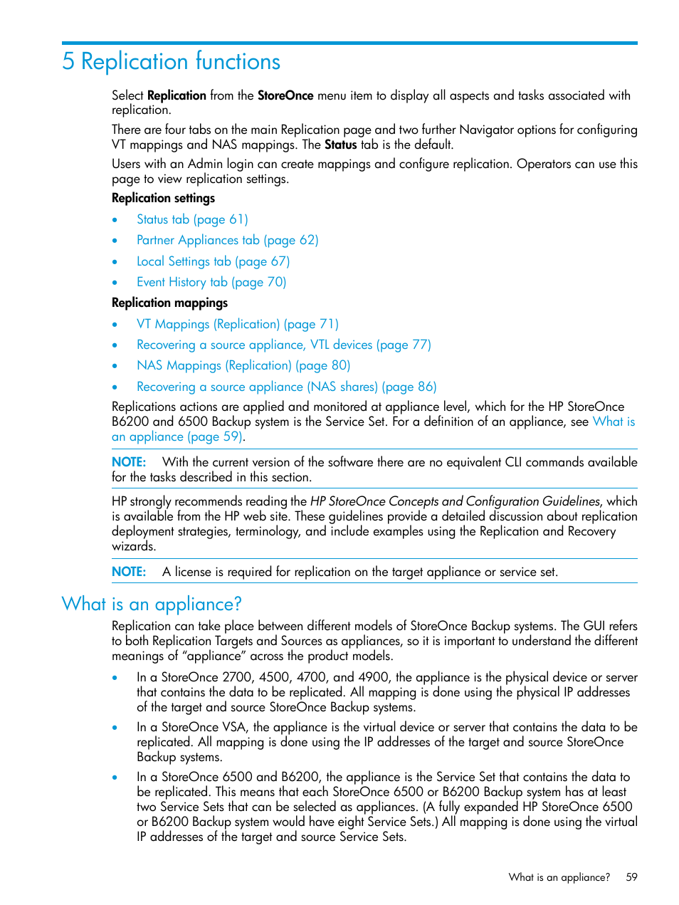 5 replication functions, What is an appliance | HP StoreOnce Backup User Manual | Page 59 / 220