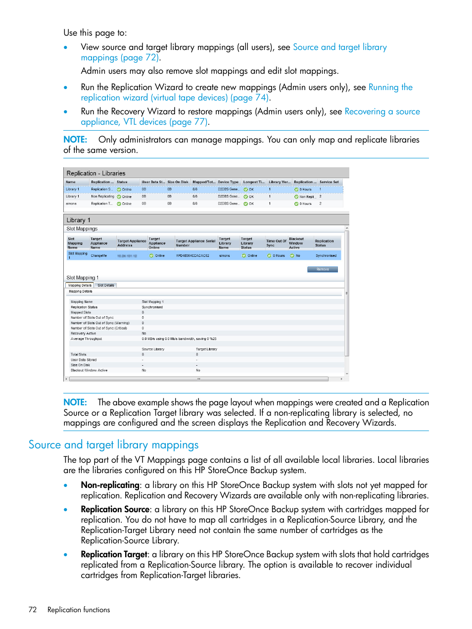 Source and target library mappings | HP StoreOnce Backup User Manual | Page 72 / 220