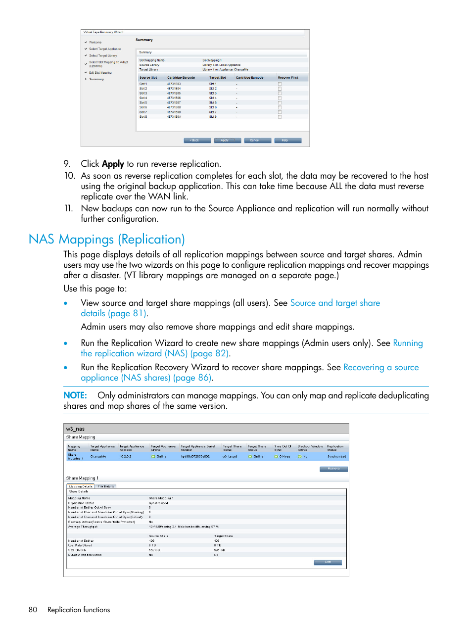 Nas mappings (replication) | HP StoreOnce Backup User Manual | Page 80 / 220