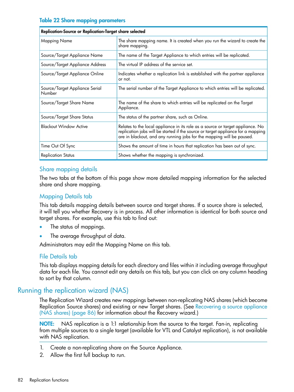 Running the replication wizard (nas), Running | HP StoreOnce Backup User Manual | Page 82 / 220