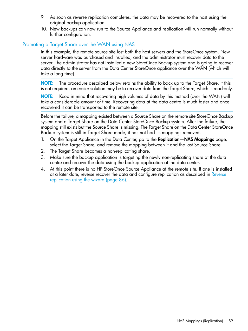 Promoting a target share over the wan using nas | HP StoreOnce Backup User Manual | Page 89 / 220