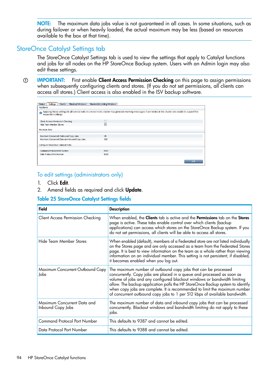 Storeonce catalyst settings tab | HP StoreOnce Backup User Manual | Page 94 / 220