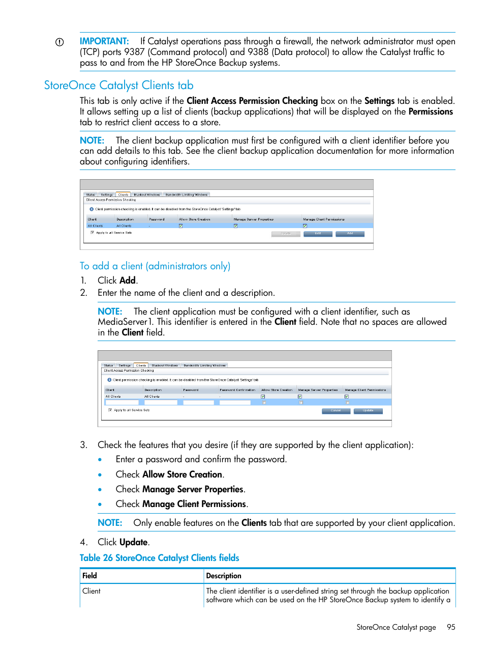 Storeonce catalyst clients tab | HP StoreOnce Backup User Manual | Page 95 / 220